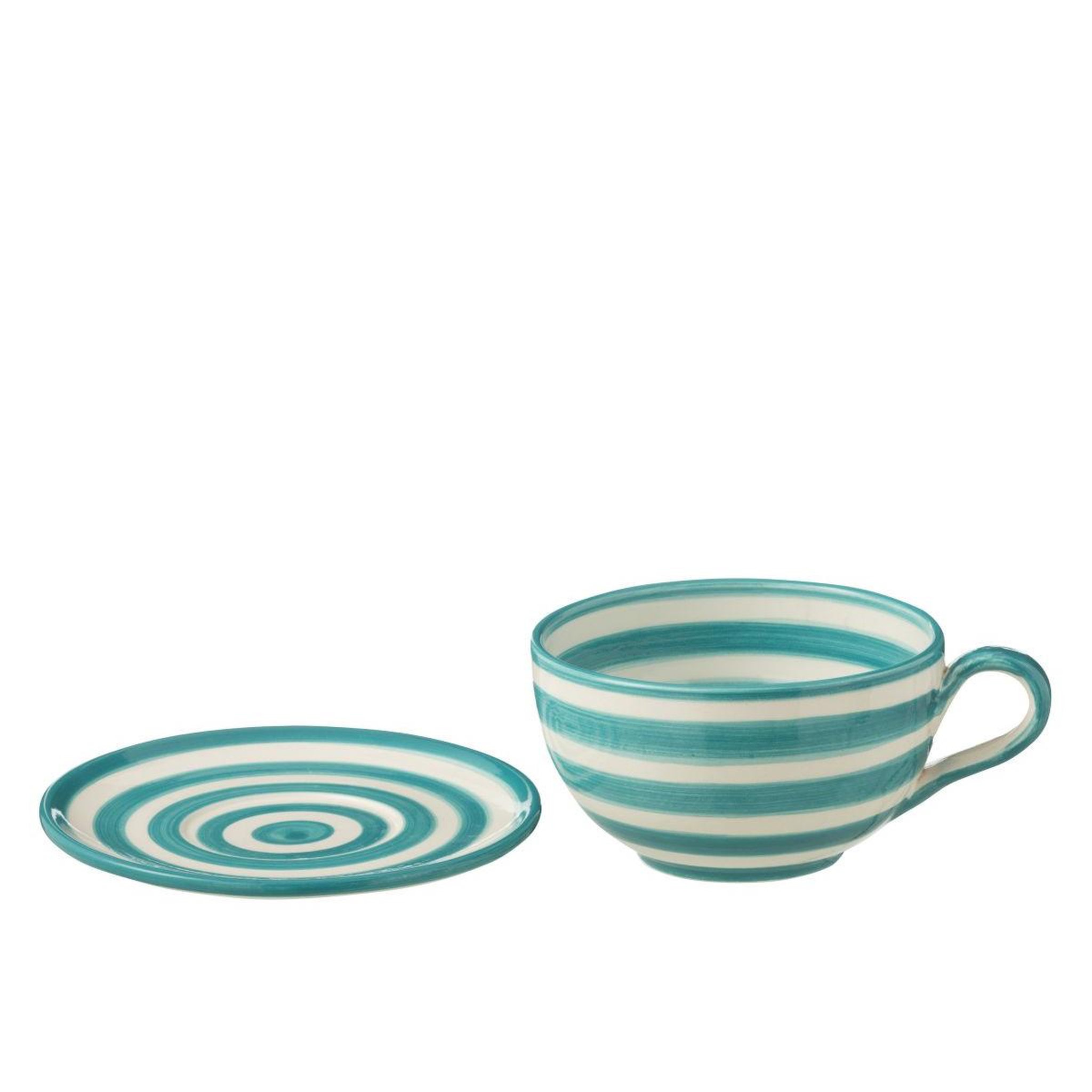 Voir la diapositive 2 : J-LINE Tasse avec sous-tasse en céramique  granada rayure  50cl bleu aqua
