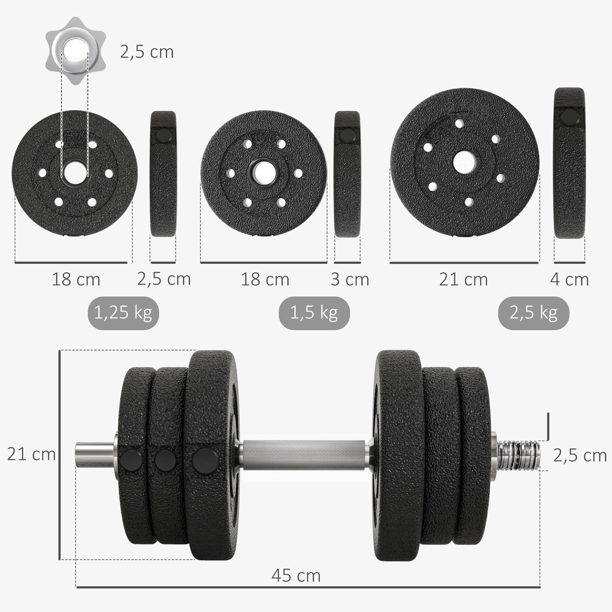 Voir la diapositive 3 : HOMCOM Ensemble d'haltères courtes total 25 kg - barres incluses - entraînement musculaire & haltérophilie - acier pu noir