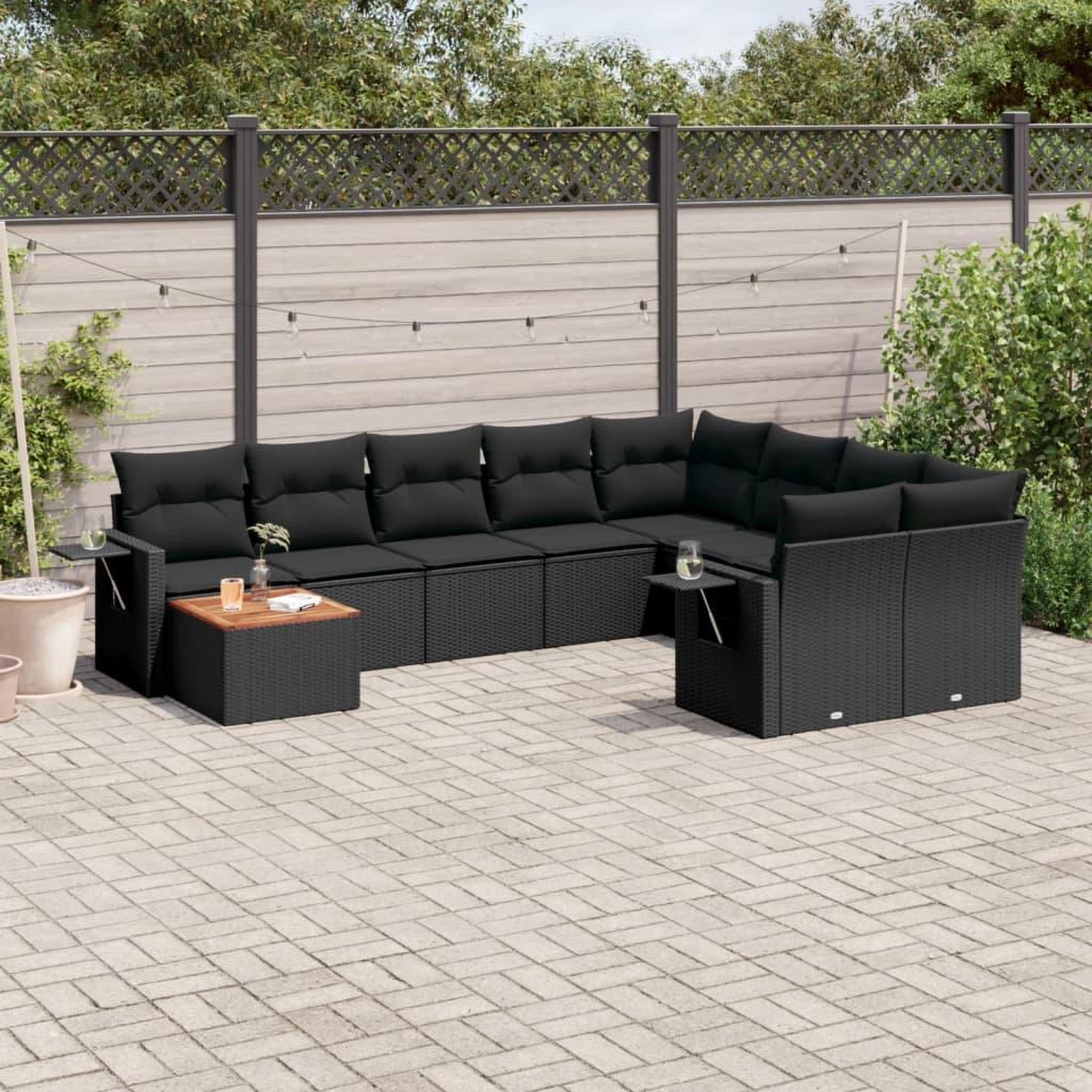 VIDAXL Salon de jardin 10 pcs avec coussins noir resine tressee