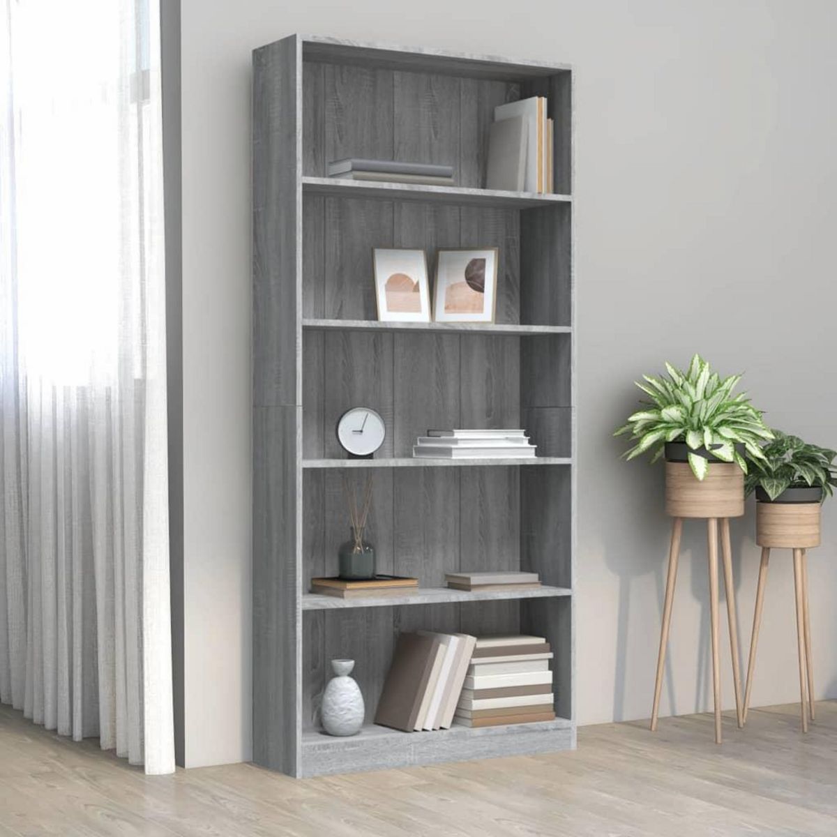 VIDAXL Bibliotheque 5 niveaux Sonoma gris 80x24x175 cm