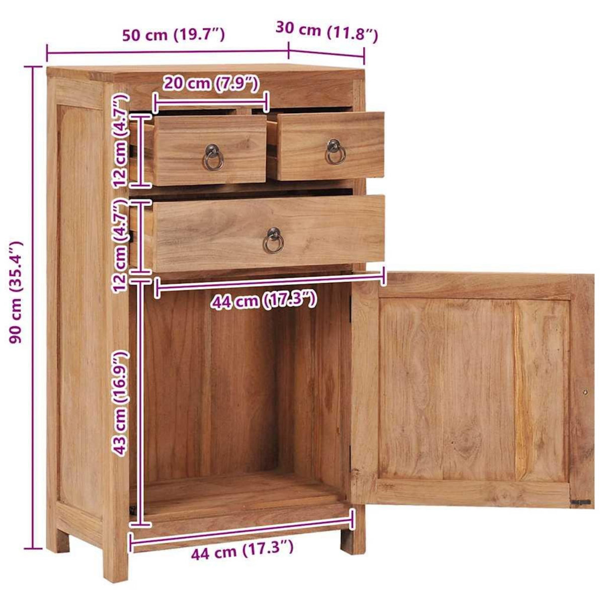 VIDAXL Buffet 50x30x90 cm bois de teck massif