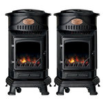 INTEC Pack de 2 Poêles à gaz Noir Provence en fonte 3,4KW Effet feu Chauffage d'appoint gaz sur roues