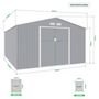 Voir la diapositive 4 : MARKET24 SATURNE Abri de jardin en métal 15,16 m² - 340 x 446 x 210 - Kit d'ancrage inclus, 2 portes coulissantes - Gris