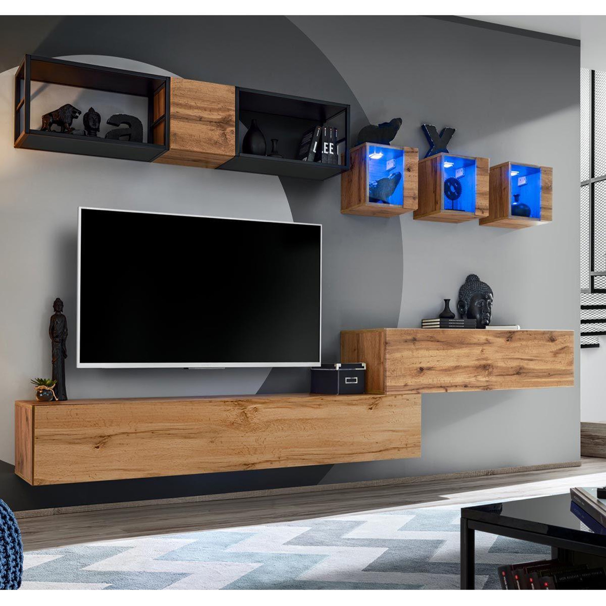 Paris Prix Ensemble meuble tv design  switch iii  280cm naturel & noir