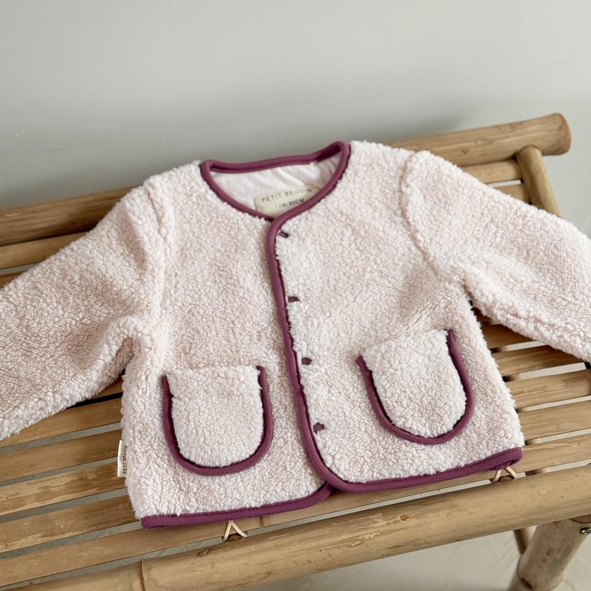 Petit Béguin Veste enfant en sherpa Matcha