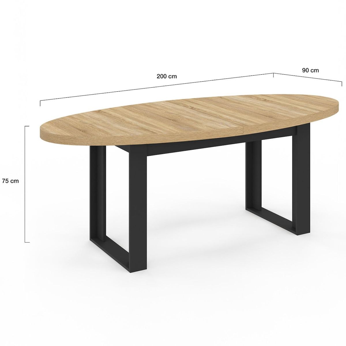 ID MARKET Table à manger PHOENIX 8 personnes ovale 200 cm bois et noir