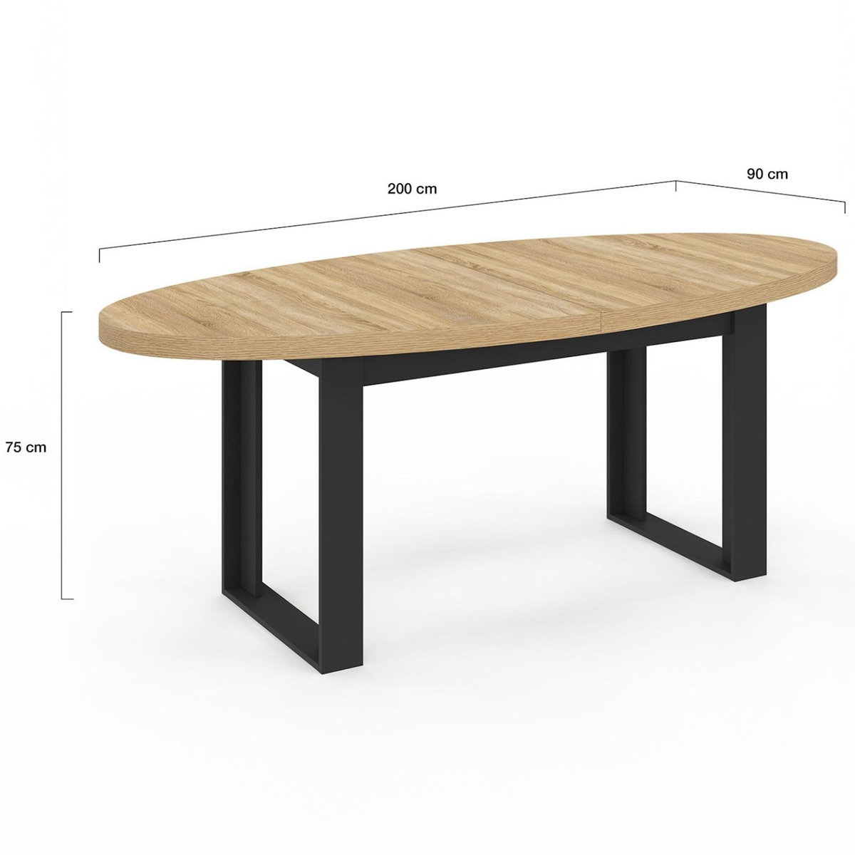 ID MARKET Table à manger PHOENIX 8 personnes ovale 200 cm bois et noir