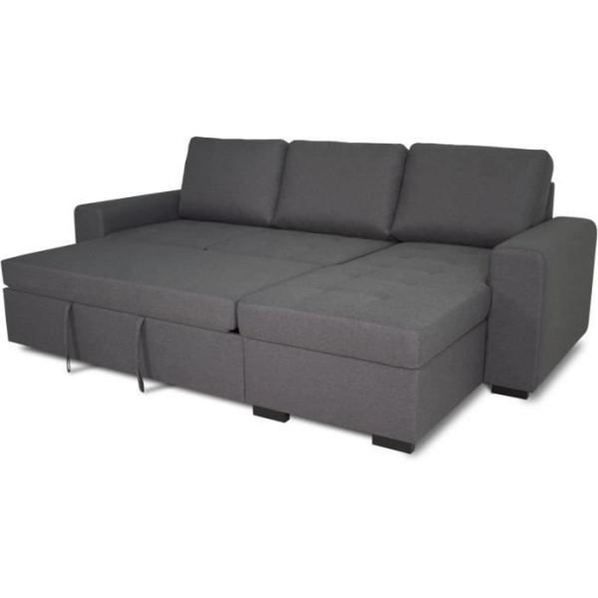 Voir la diapositive 4 : MARKET24 Canapé d'angle convertible réversible CATHY 3 places - Tissu Gris - L 242 x P 155 x H 85 cm