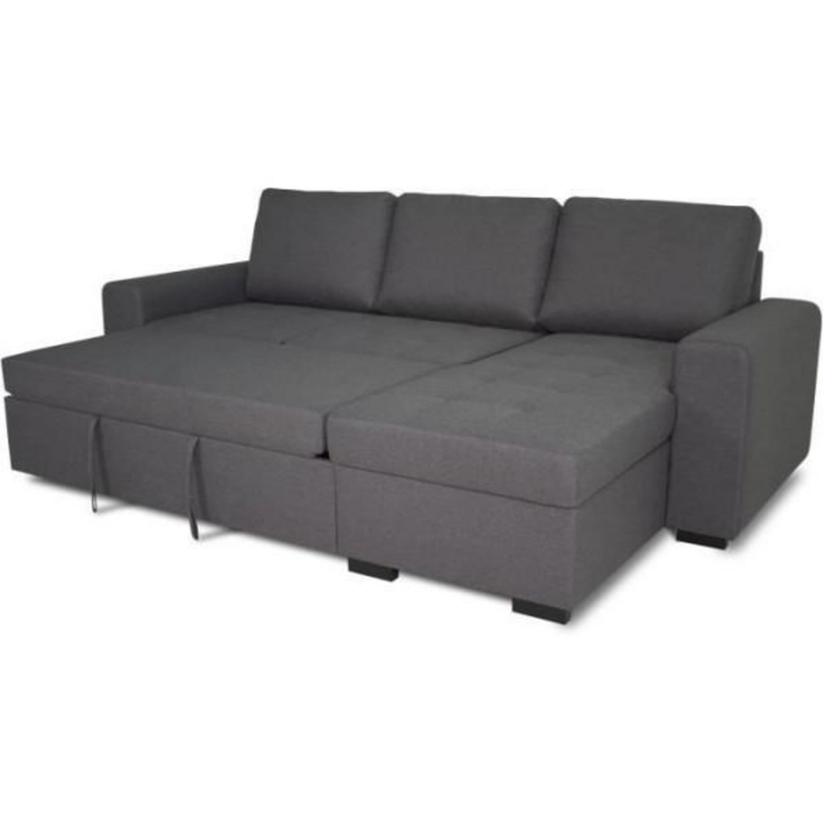 MARKET24 Canapé d'angle convertible réversible CATHY 3 places - Tissu Gris - L 242 x P 155 x H 85 cm