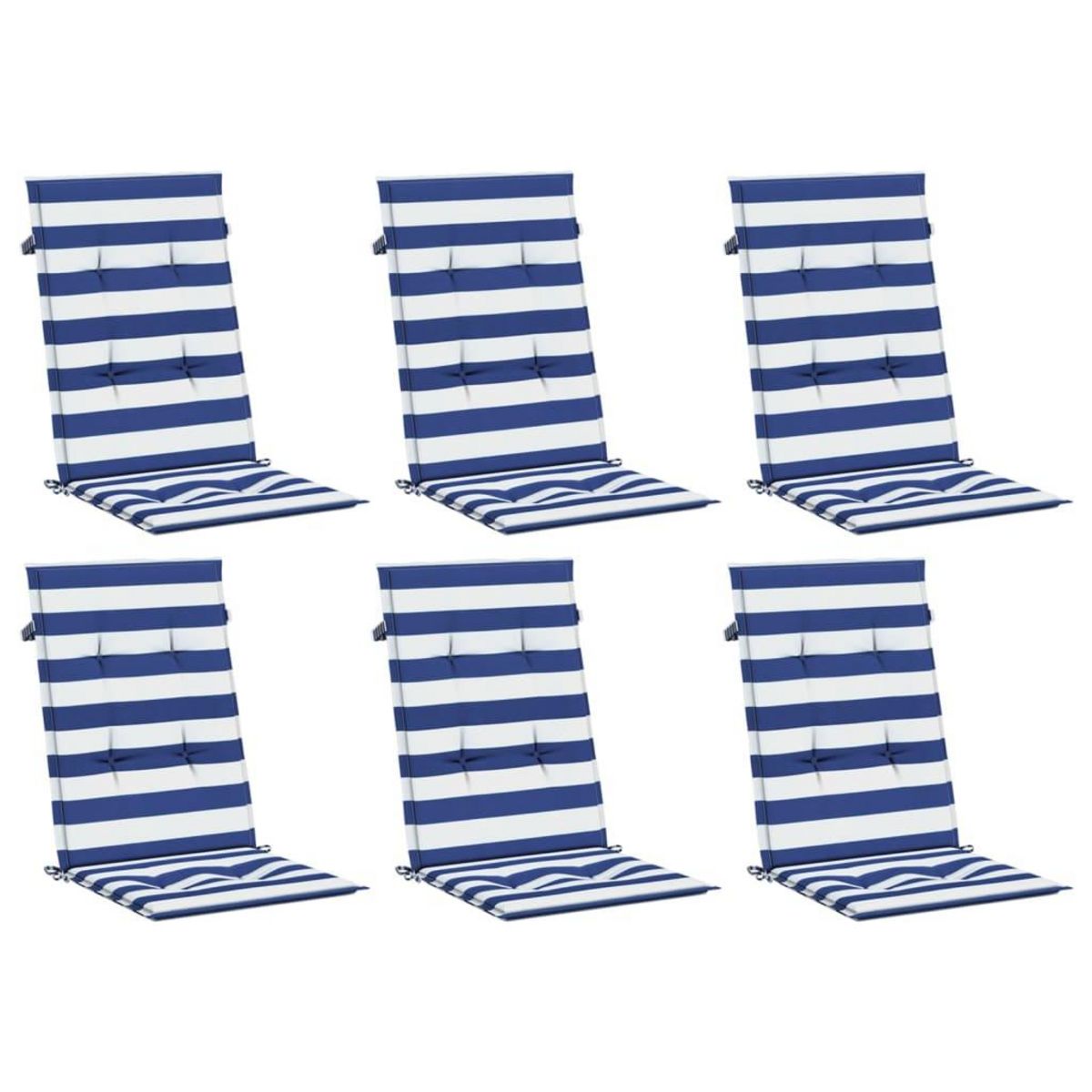 VIDAXL Coussins de chaise a dossier haut lot de 6 rayures bleu/blanc