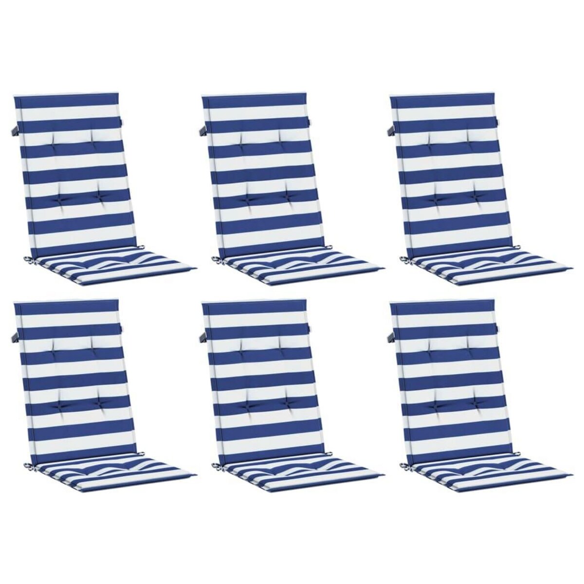 VIDAXL Coussins de chaise a dossier haut lot de 6 rayures bleu/blanc