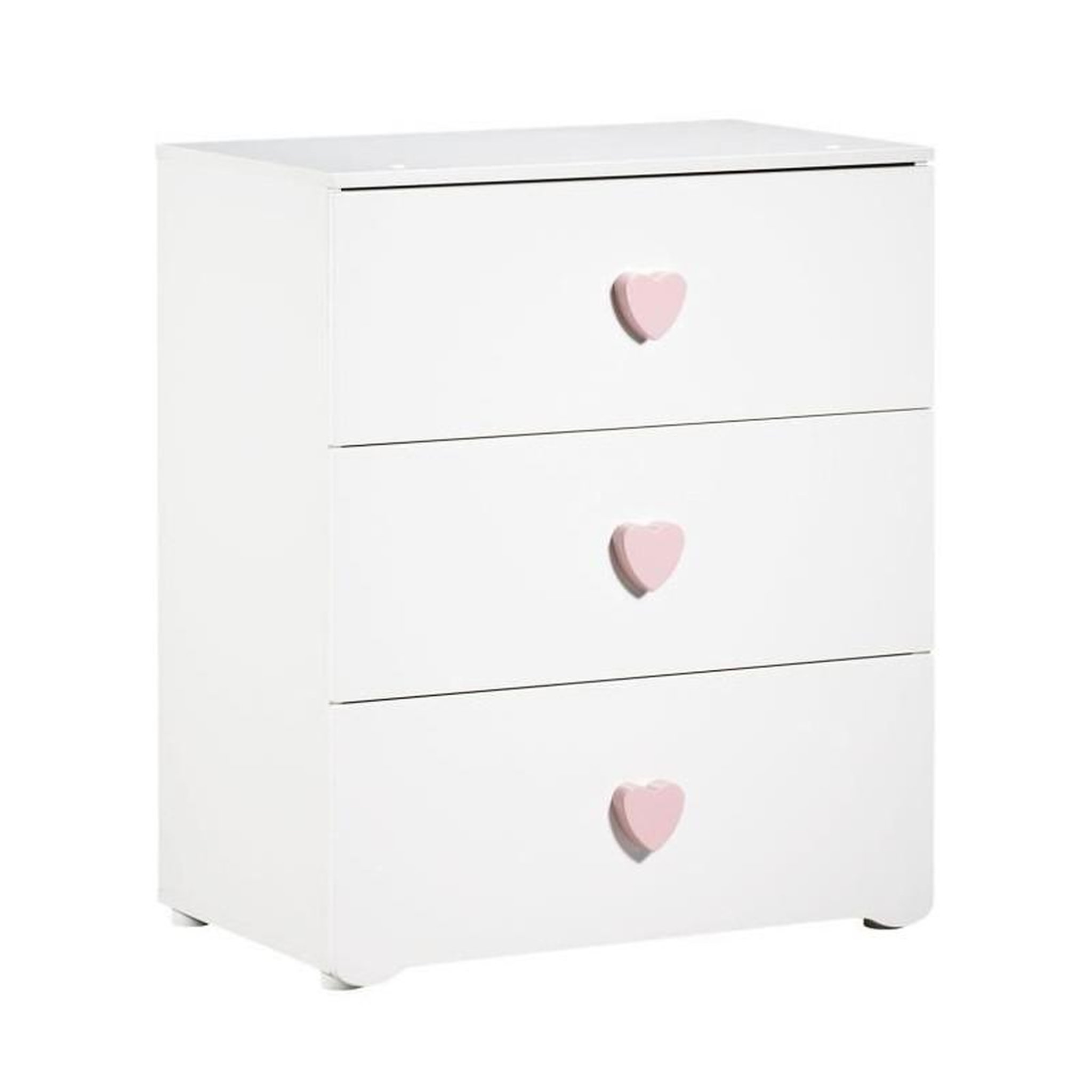 Voir la diapositive 2 : BABY PRICE BABY PRICE New Basic Commode a langer 3 tiroirs - Boutons Coeur Rose