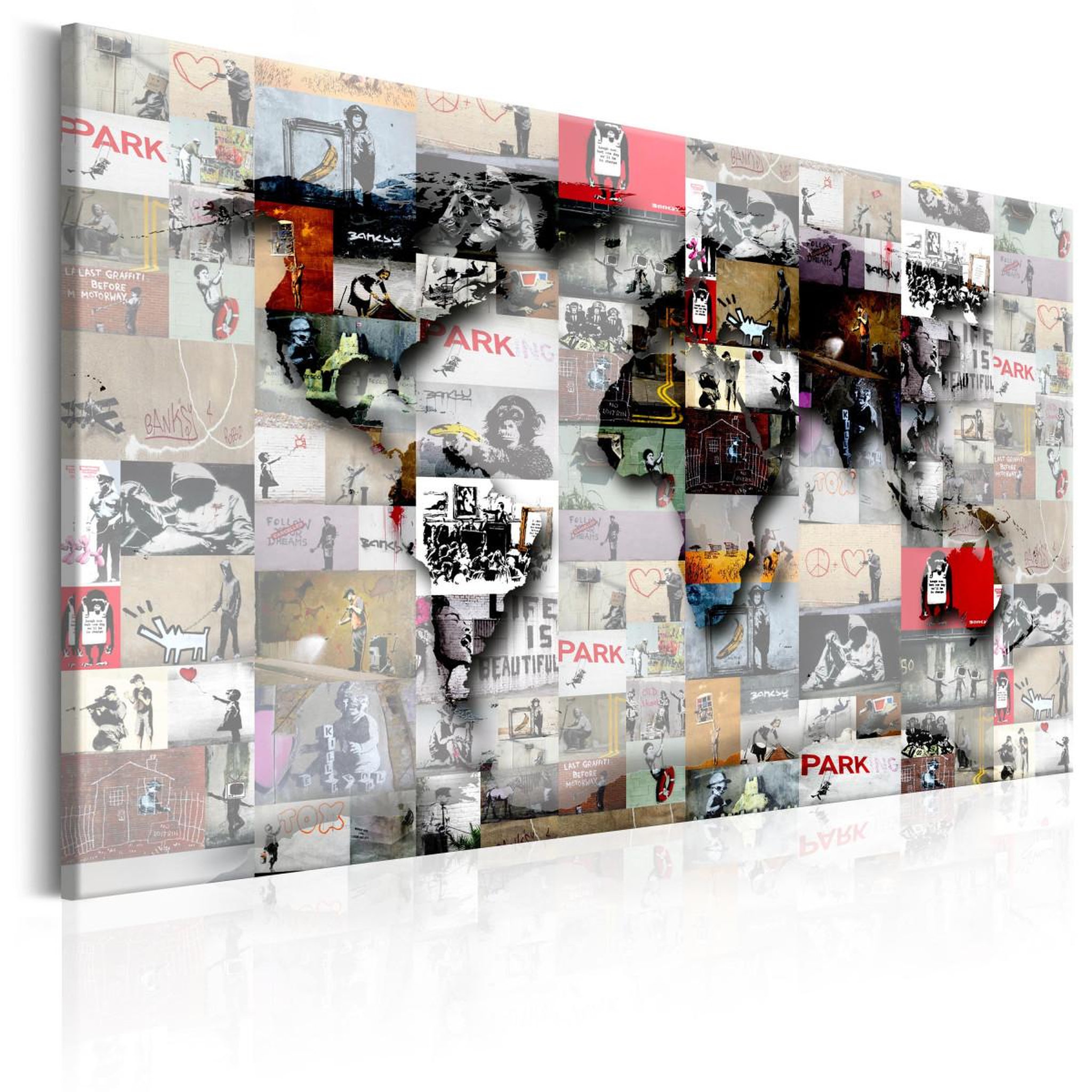 Paris Prix Tableau imprimé  map - banksy inspiration. Coloris disponibles : Multicolore