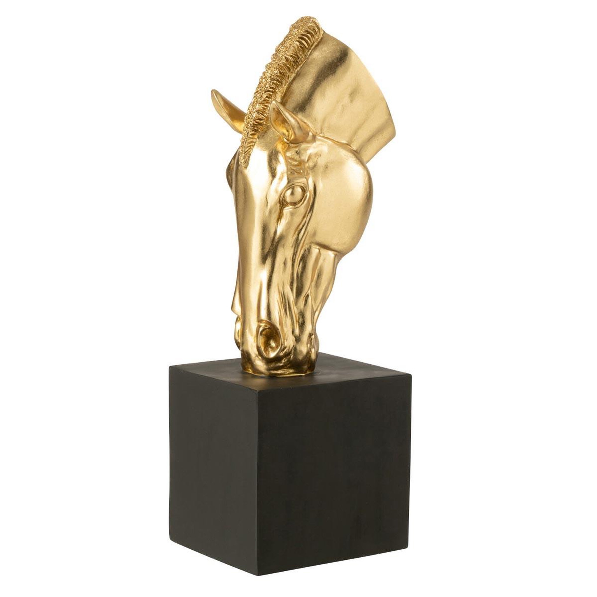 J-LINE Tête de cheval sur socle  hollywood  44cm doré