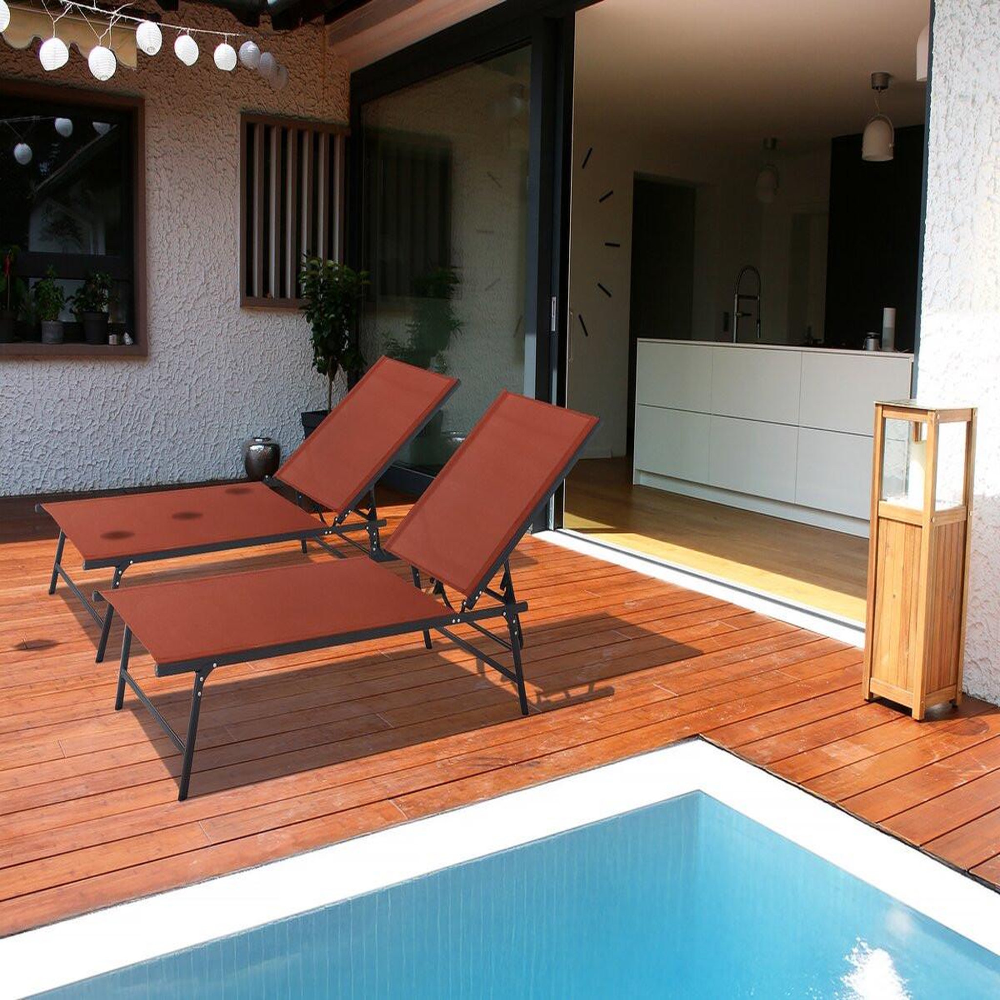 Voir la diapositive 2 : Habitat et Jardin Lot de 2 bains de soleil en métal  sublima  - 180 x 54 x 104 cm - terracotta