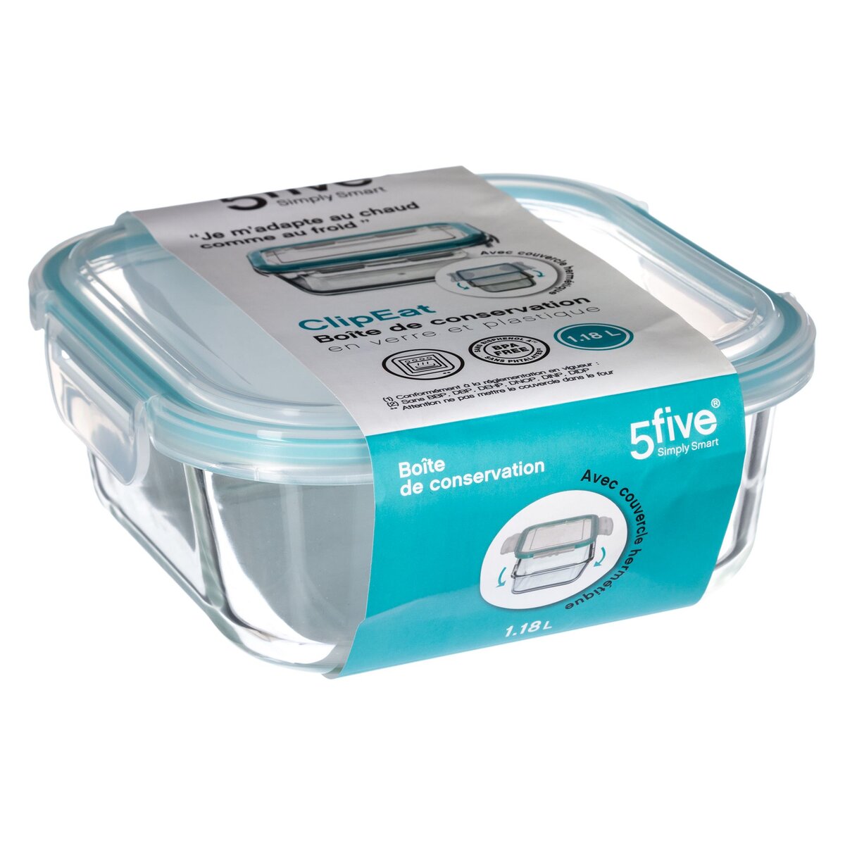 Boite verre carrrée CLIPEAT 1,18 L