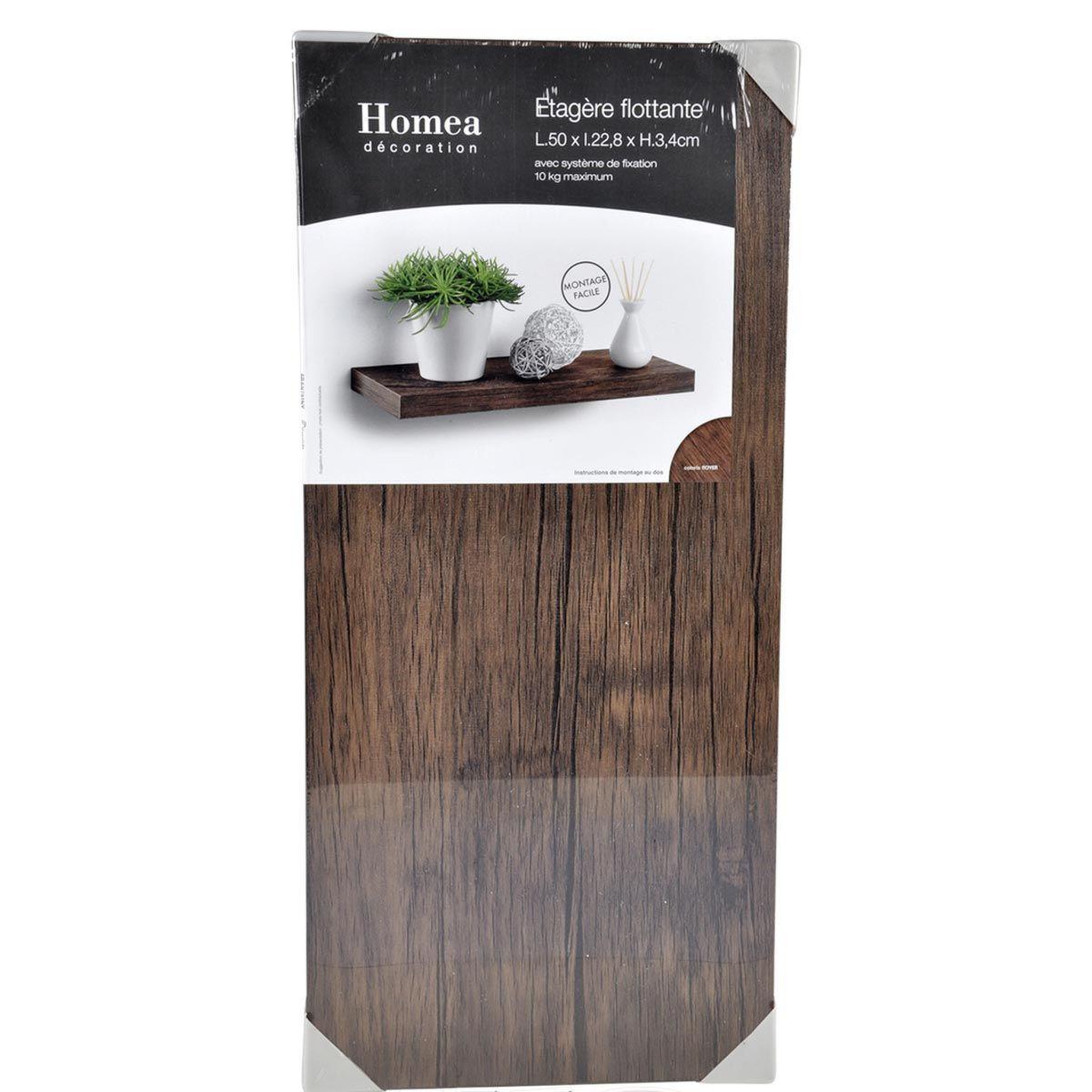 Voir la diapositive 2 : HOMEA Étagère murale design  flottante  50cm noyer