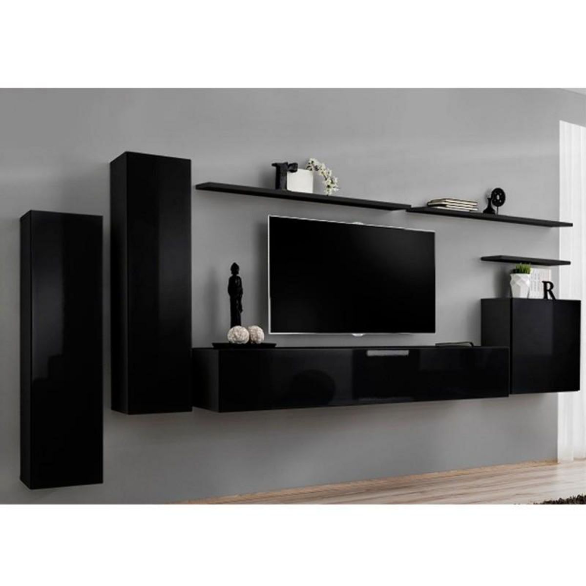 Paris Prix Meuble TV Mural Design  Switch I  330cm Noir