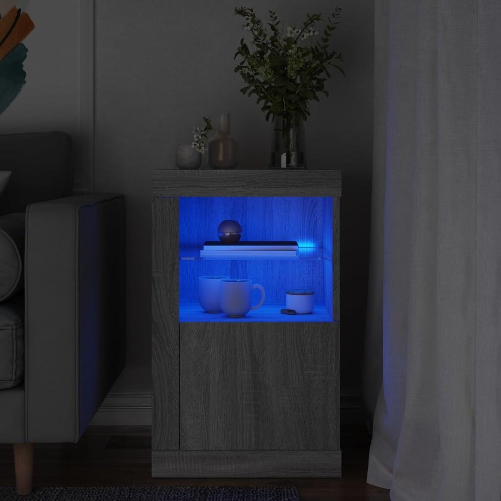 VIDAXL Armoire laterale et lumieres LED sonoma gris bois d'ingenierie