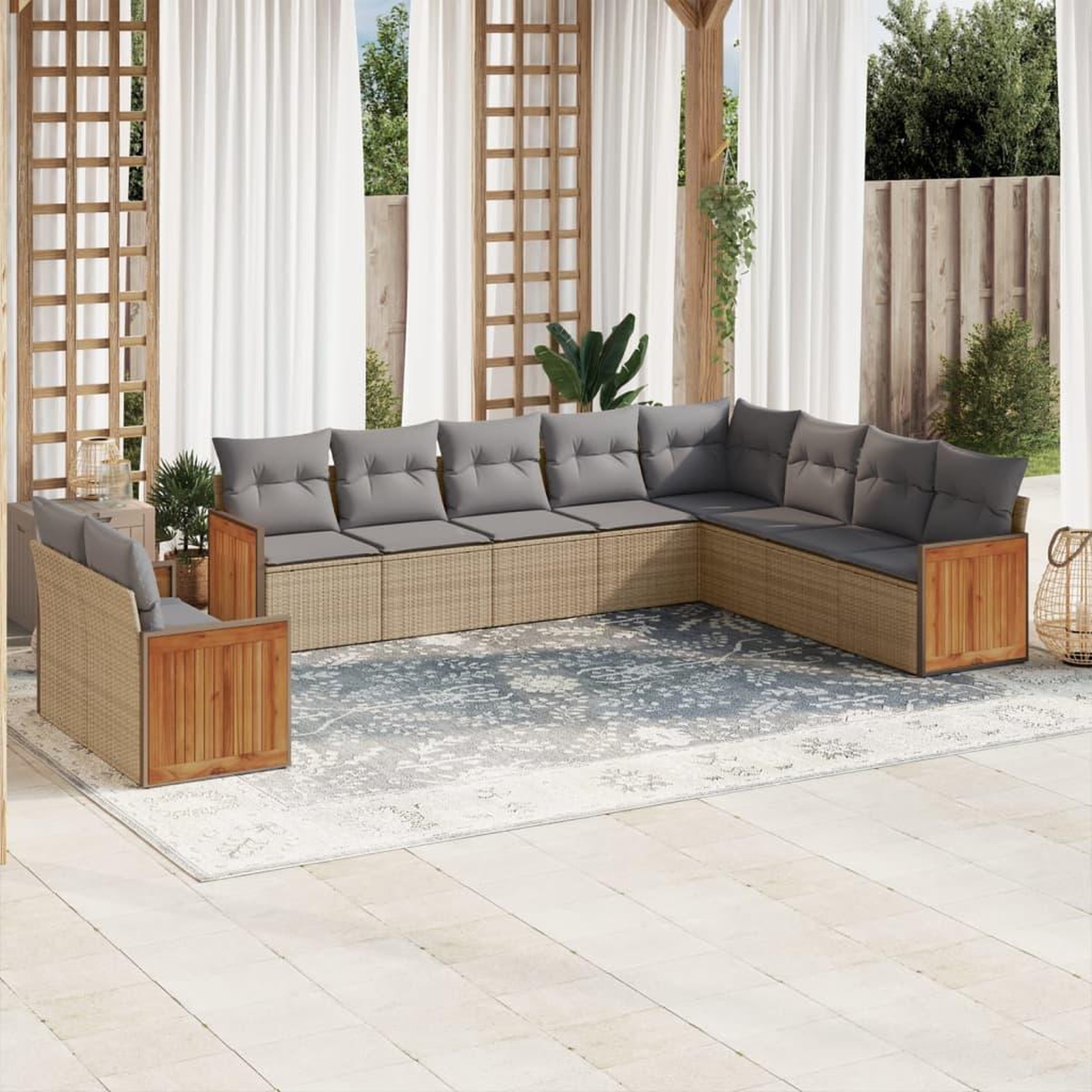 VIDAXL Salon de jardin avec coussins 10 pcs beige resine tressee