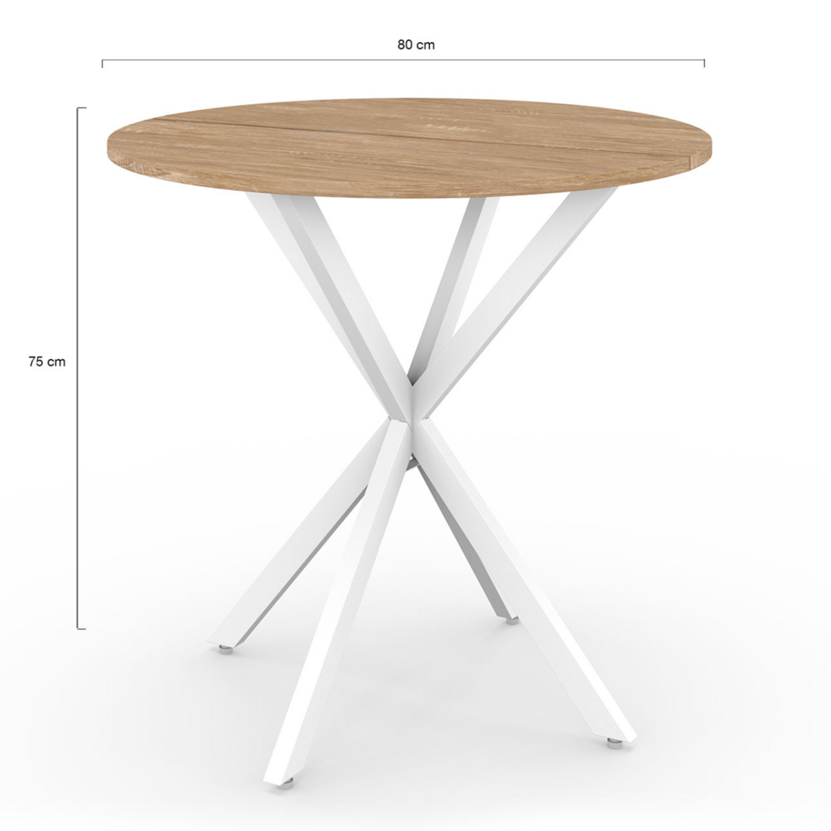 ID MARKET Table à manger ronde ALIX 4 personnes pied araignée bois et blanc 80 cm
