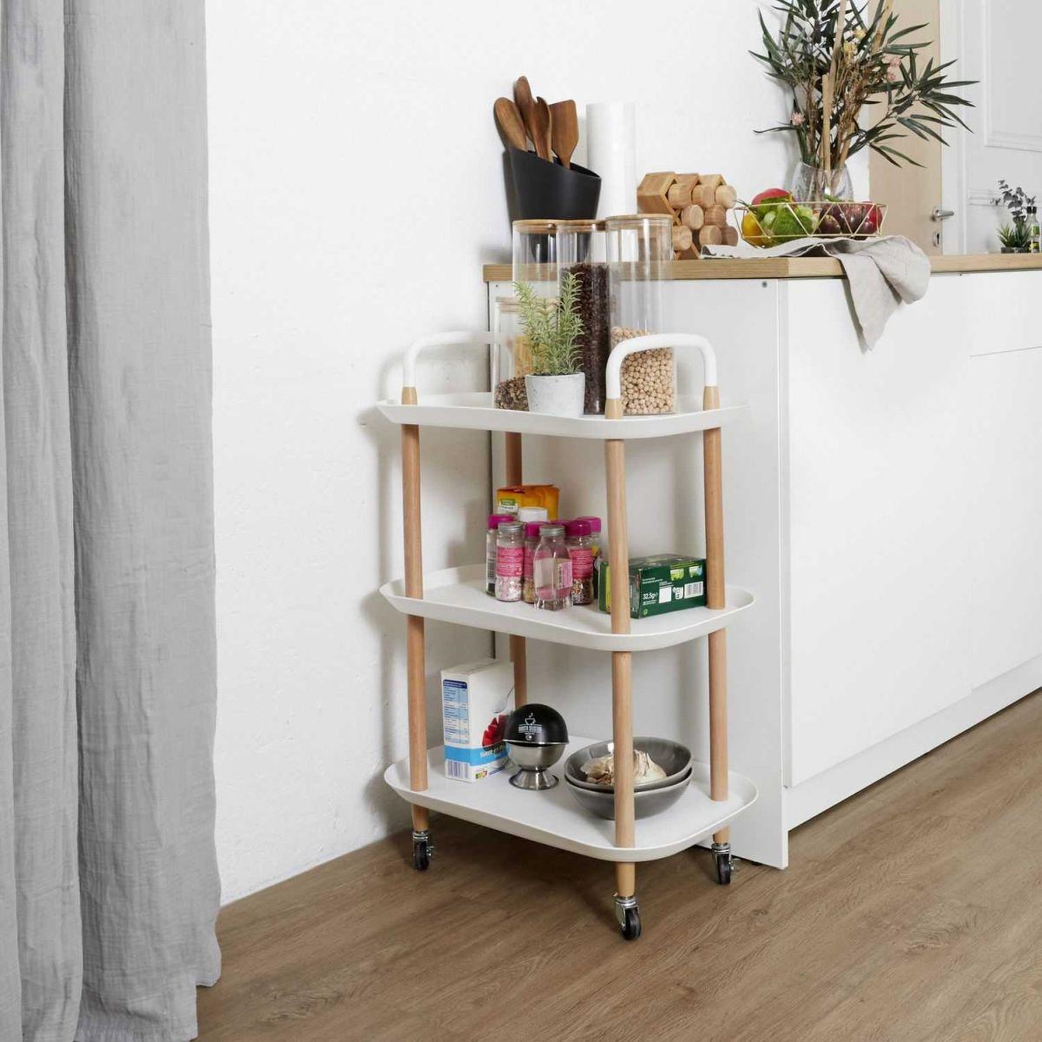 Voir la diapositive 6 : The Home Deco Factory Desserte de cuisine 3 niveaux  kaleo  81cm blanc