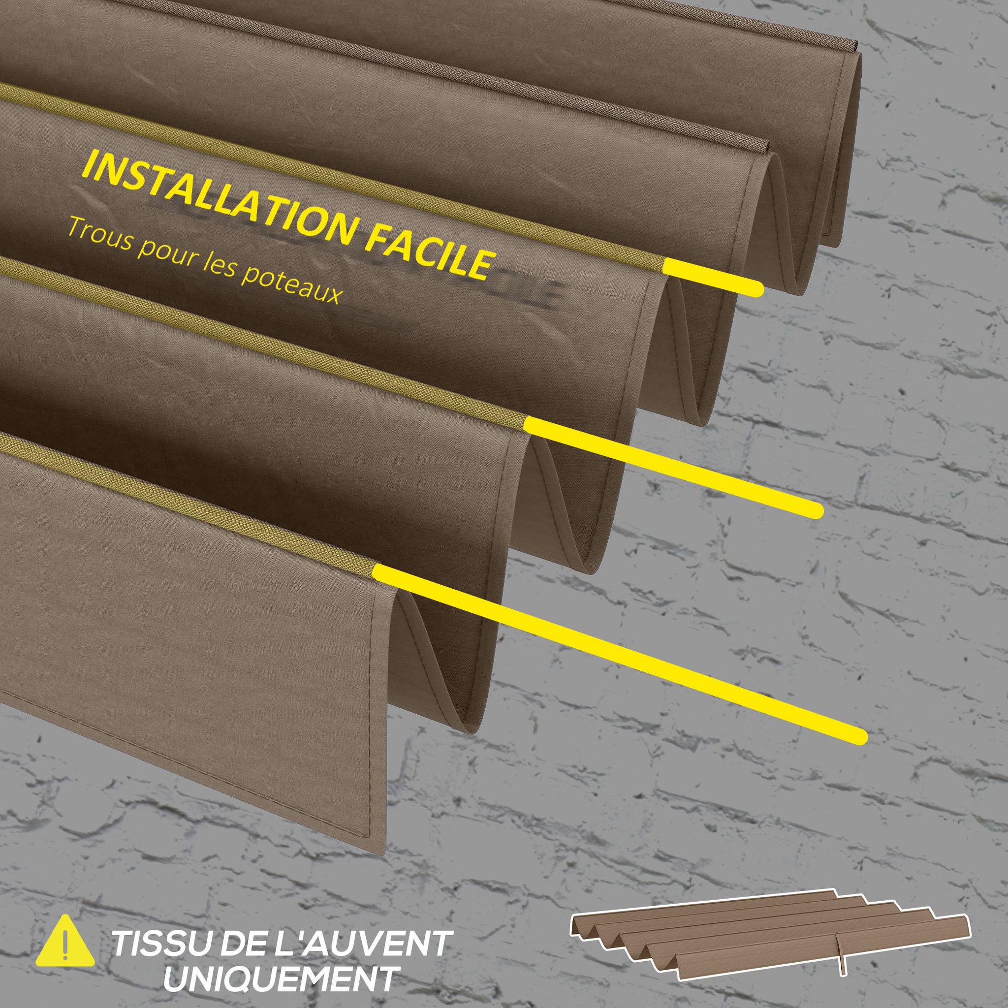 Voir la diapositive 5 : OUTSUNNY Toile de rechange pour pergola rétractable 3 x 2,15 m polyester haute densité 180 g/m² anti-UV30+ taupe