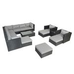 CONCEPT USINE Salon de jardin modulable 13-14 places en résine tressée noir et gris STALLA