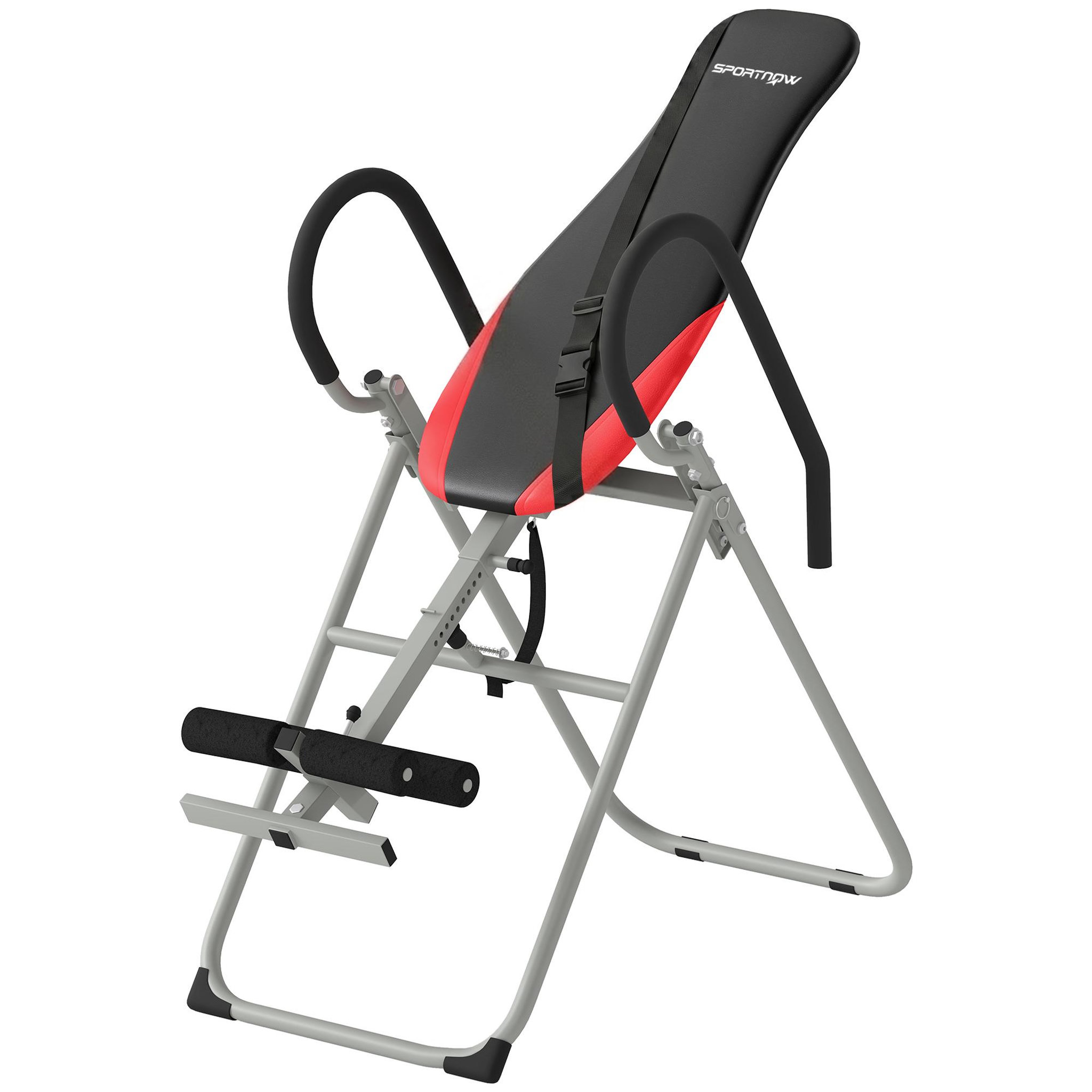 Voir la diapositive 5 : HOMCOM Table d'inversion pliable réglable - option 90 degrés - ceinture sécurité - gris rouge noir