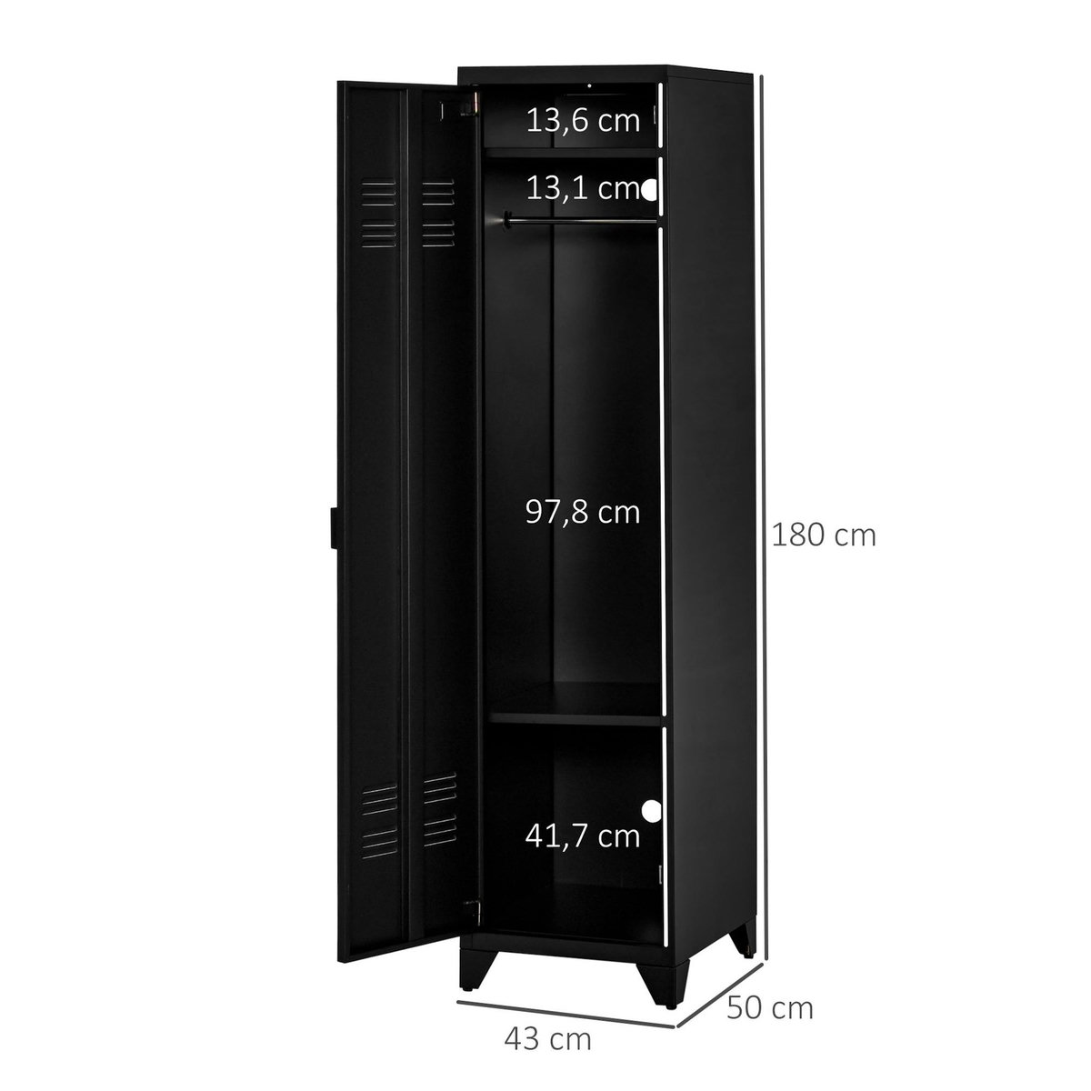 HOMCOM Armoire vestiaire métal design industriel - barre penderie, 3 étagères - dim. 43L x 50l x 180H cm - métal noir