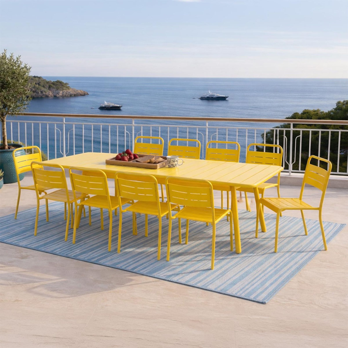 CONCEPT USINE Ensemble table de jardin 234 cm et 10 chaises jaune BERGAME