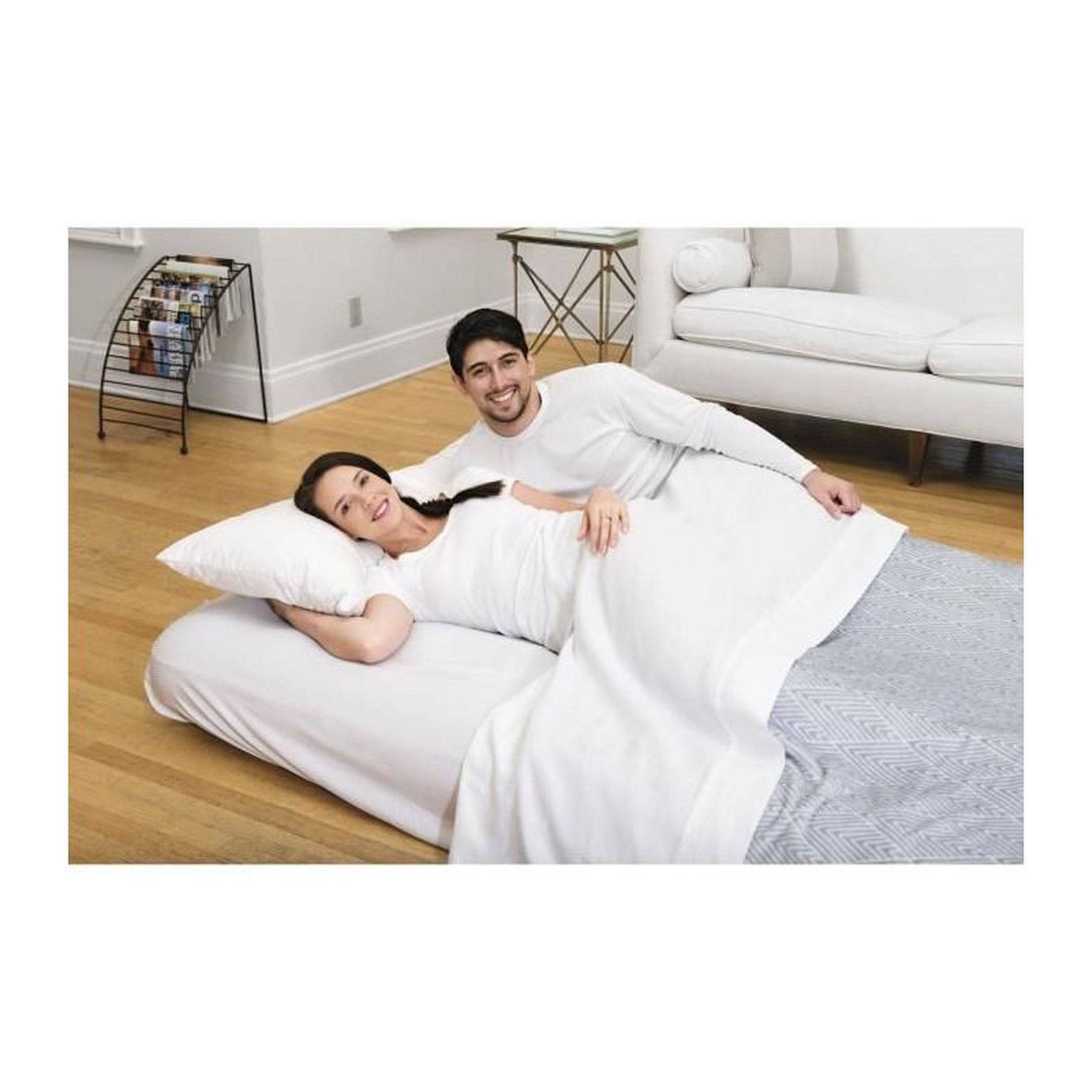 Voir la diapositive 6 : BESTWAY BESTWAY Matelas gonflable floque Horizon Double + Pompe electrique Sidewinder + Sac - 2 places - Bleu