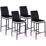 ID MARKET Lot de 4 tabourets ROMANE en PVC noirs bandeau blanc, chaises de bar rembourrées