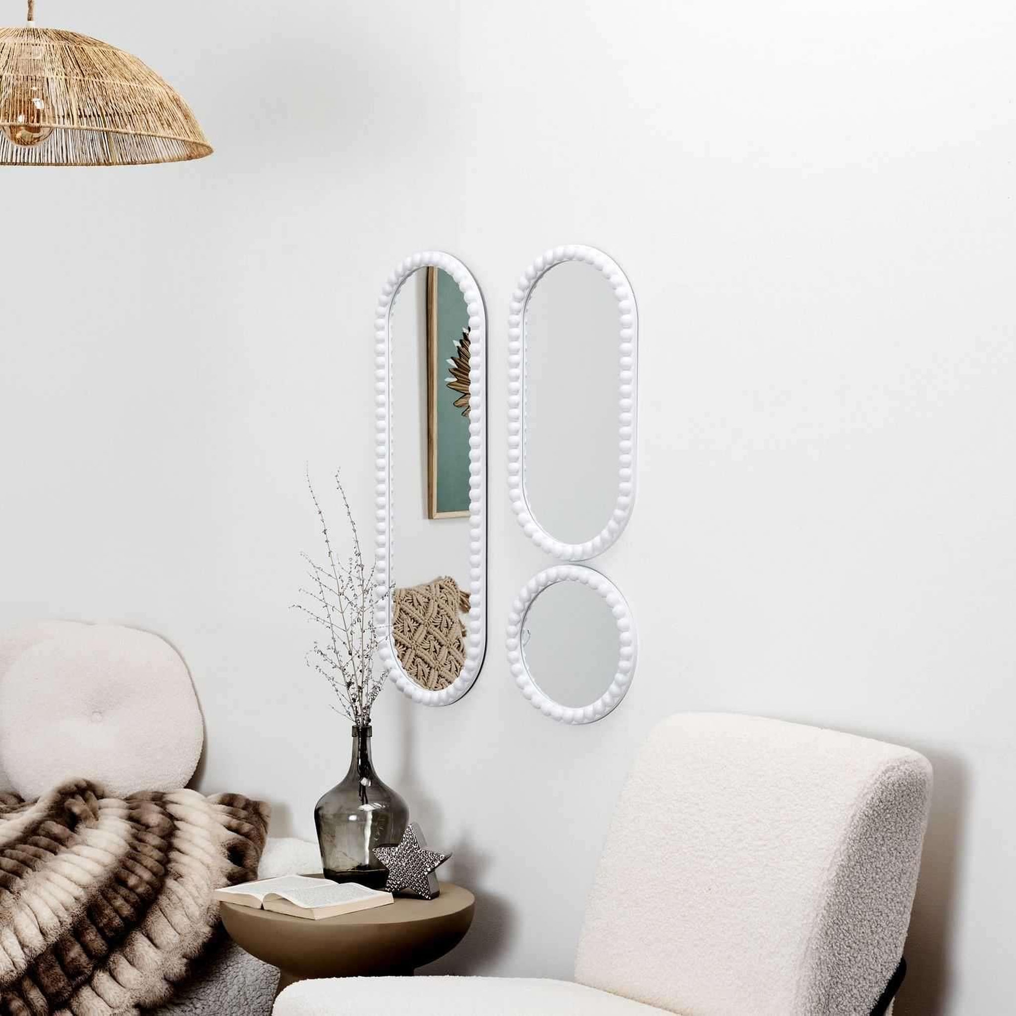 Voir la diapositive 2 : The Home Deco Factory Lot de 3 miroirs ronds et ovales - blanc