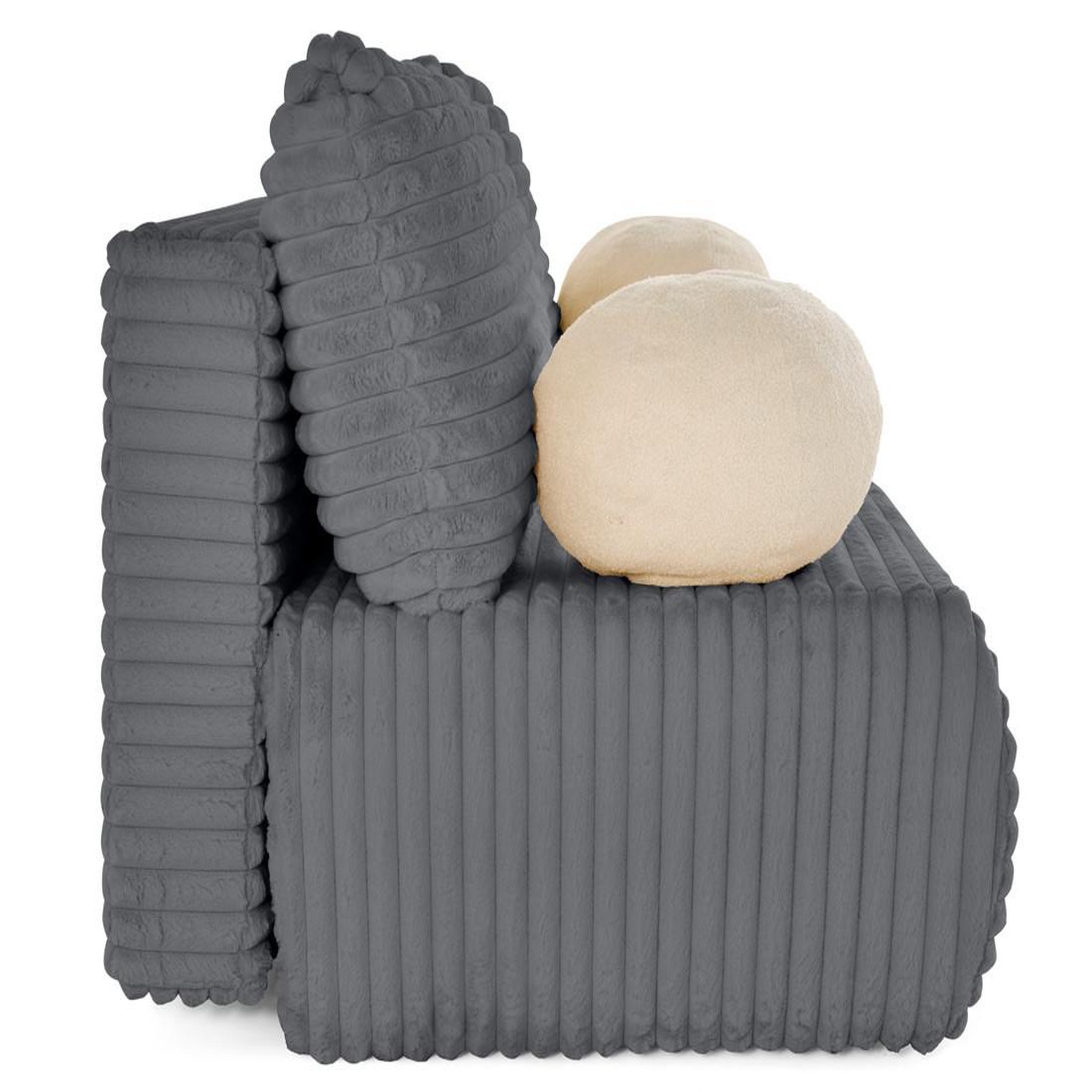 Voir la diapositive 6 : BEST MOBILIER Marvin - canapé 3 places convertible et coffre en fausse fourrure côtelée avec 2 coussins boule inclus