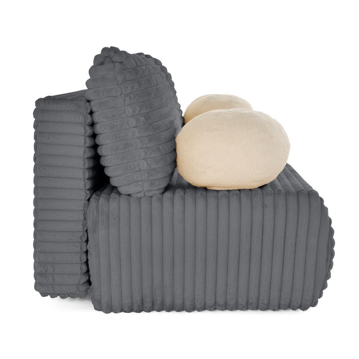 BEST MOBILIER Marvin - canapé 3 places convertible et coffre en fausse fourrure côtelée avec 2 coussins boule inclus