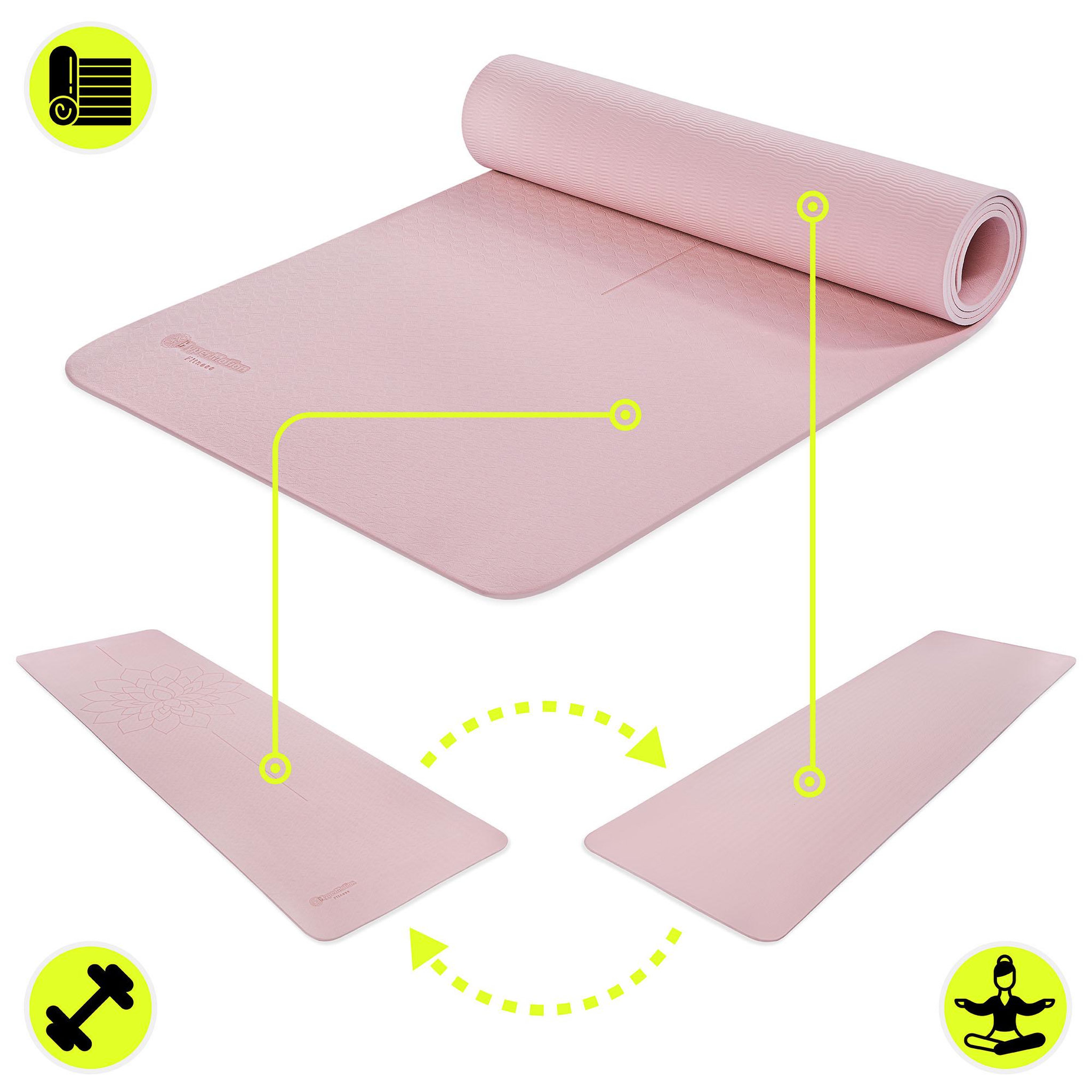 Voir la diapositive 2 : HYPERMOTION Tapis yoga fitness HyperMotion Lotos TPE 6 mm 183x61 cm rose avec sangle