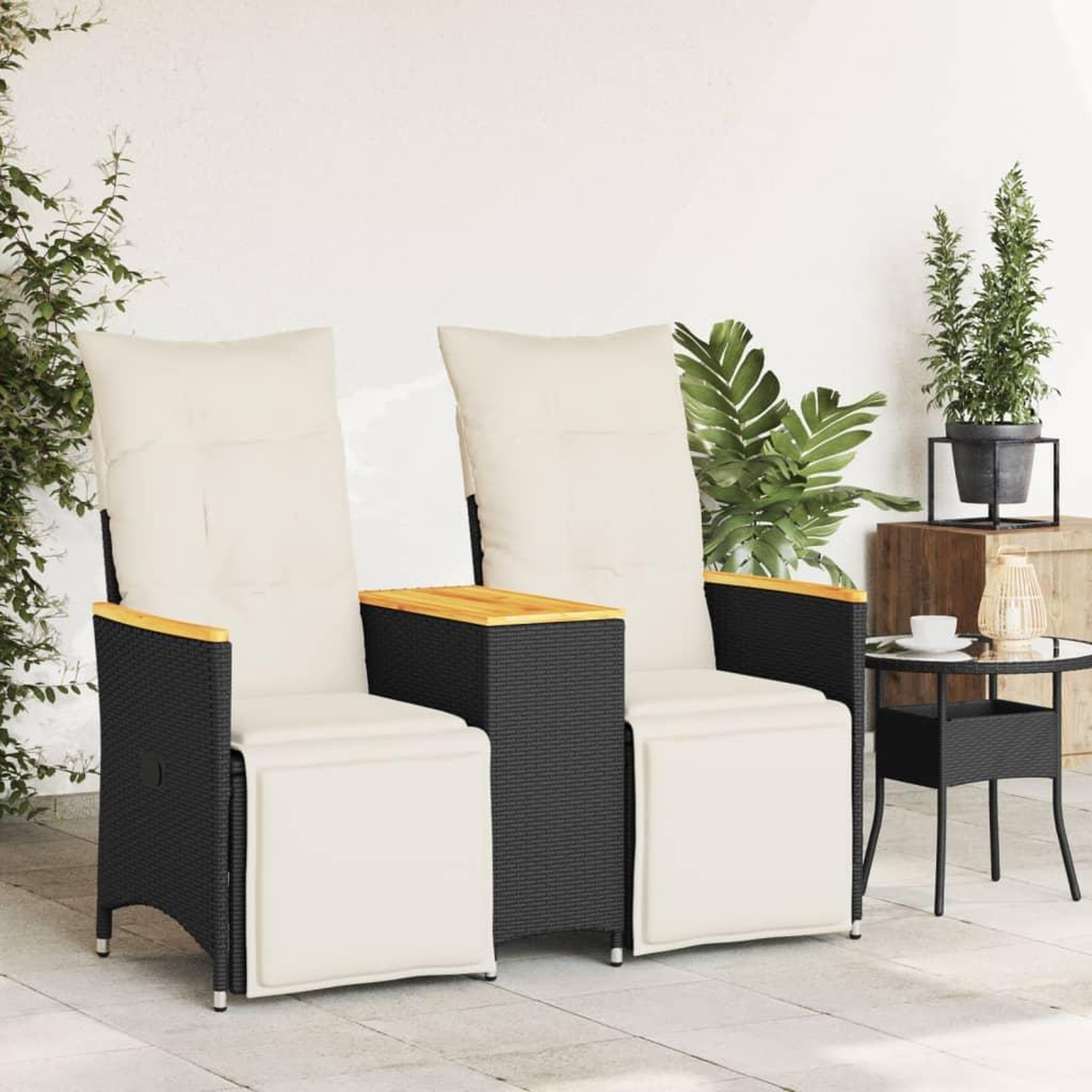 Voir la diapositive 3 : VIDAXL Canape de jardin inclinable 2 places avec table noir poly rotin