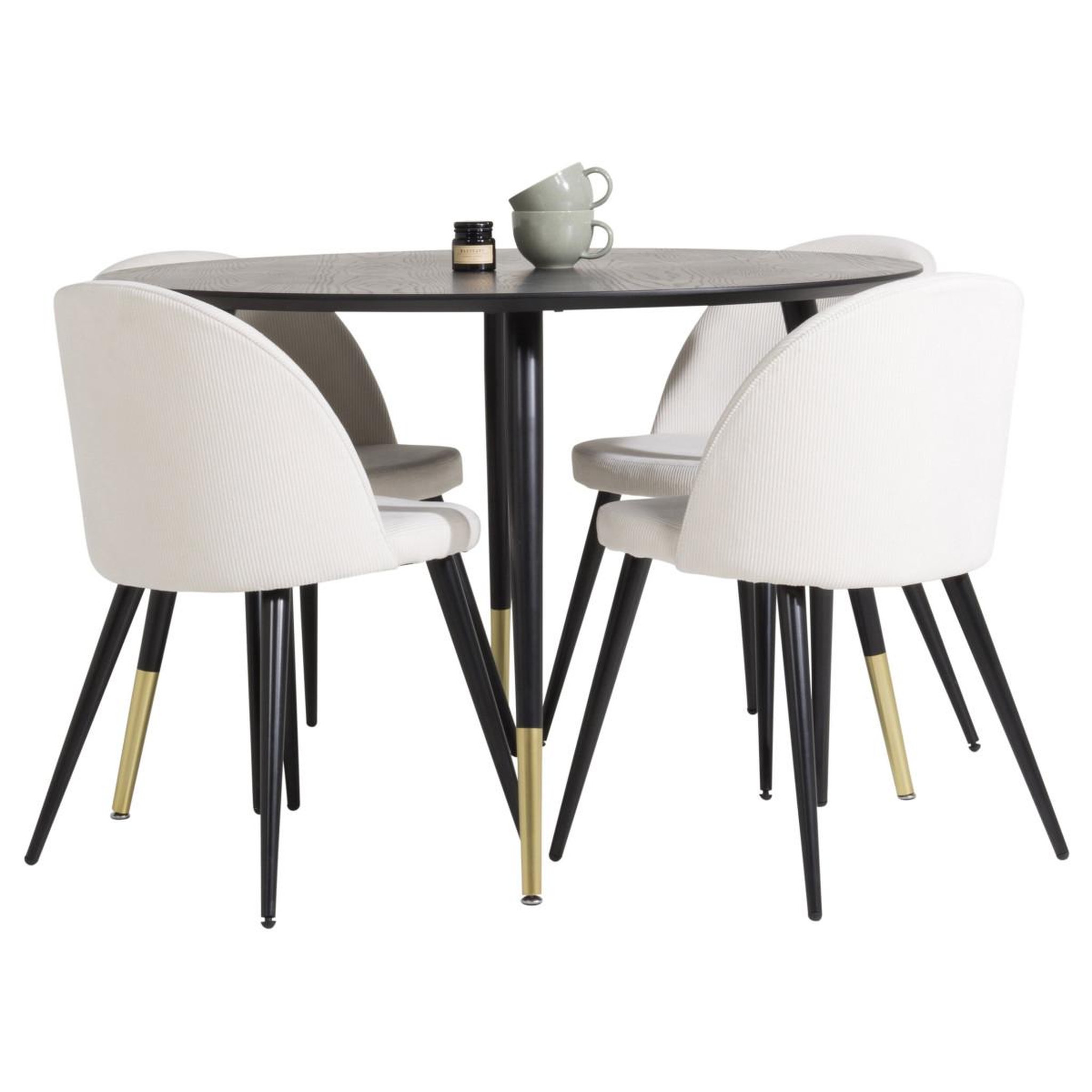 Voir la diapositive 2 : Paris Prix Ensemble table à manger & 4 chaises  dipp & velvet  115cm noir & crème