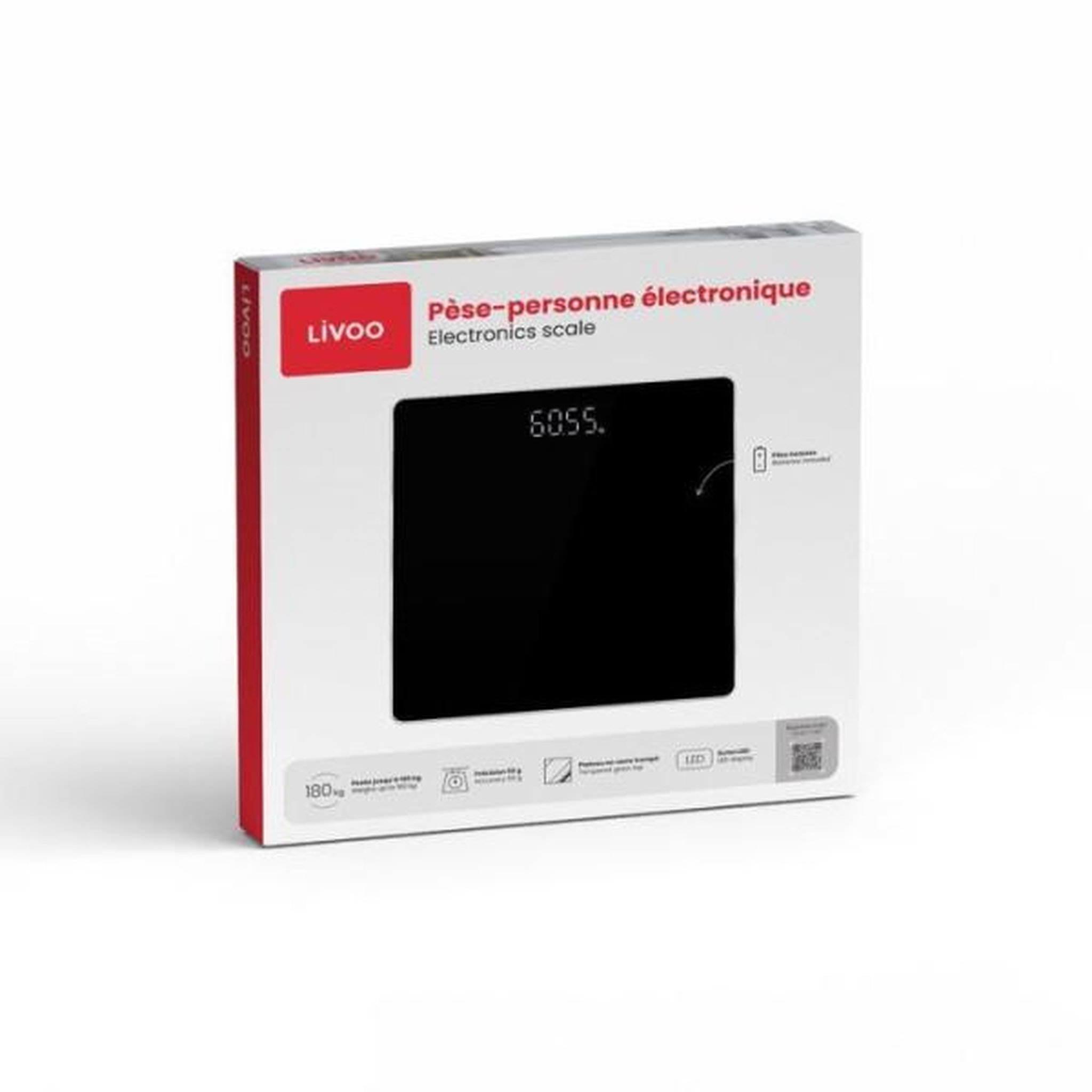 Voir la diapositive 2 : LIVOO Balance - Pese Personne  électronique - LIVOO - DOM524N - Écran LED - 180 kg - Verre trempé
