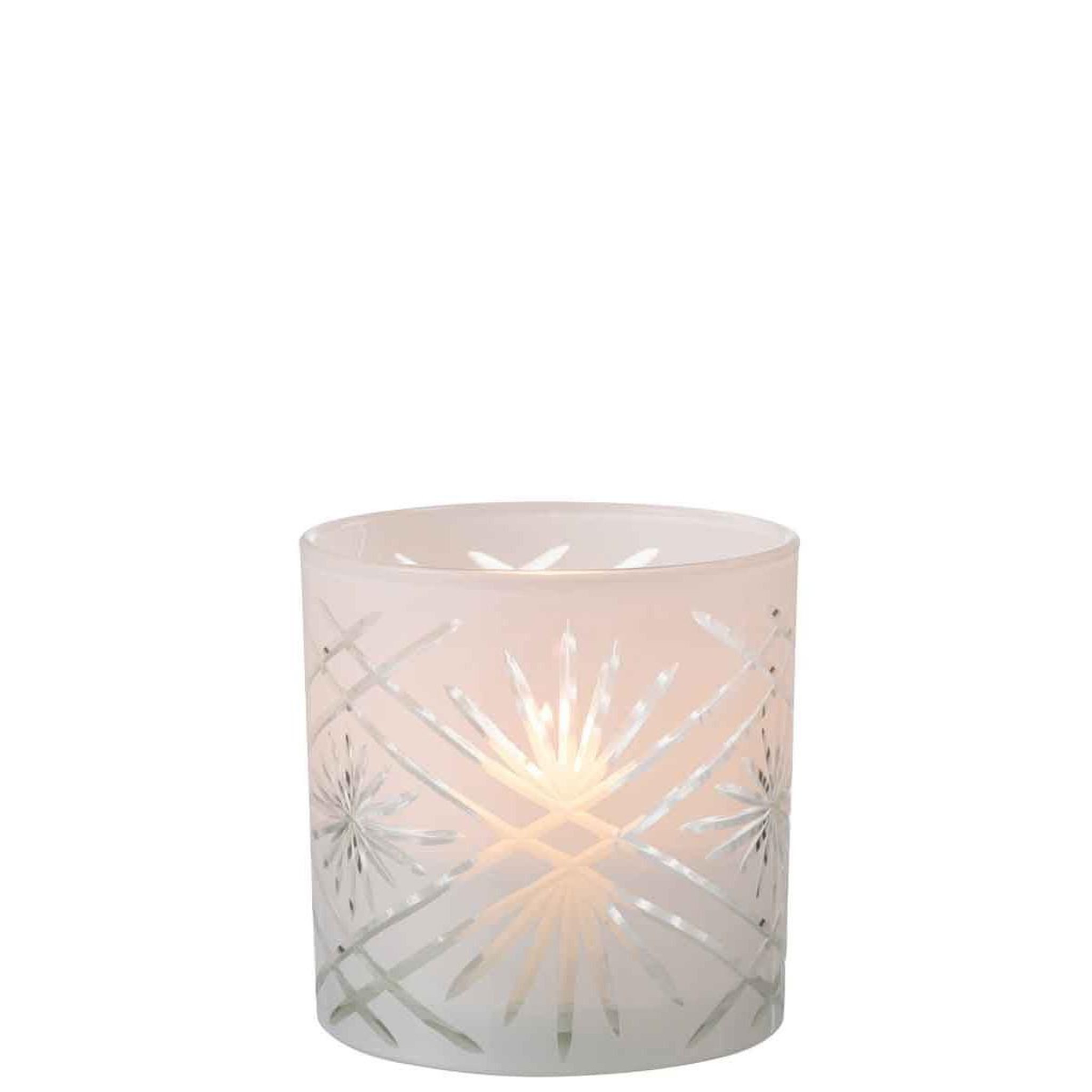Voir la diapositive 2 : J-LINE Photophore déco en verre  santorini  15cm blanc