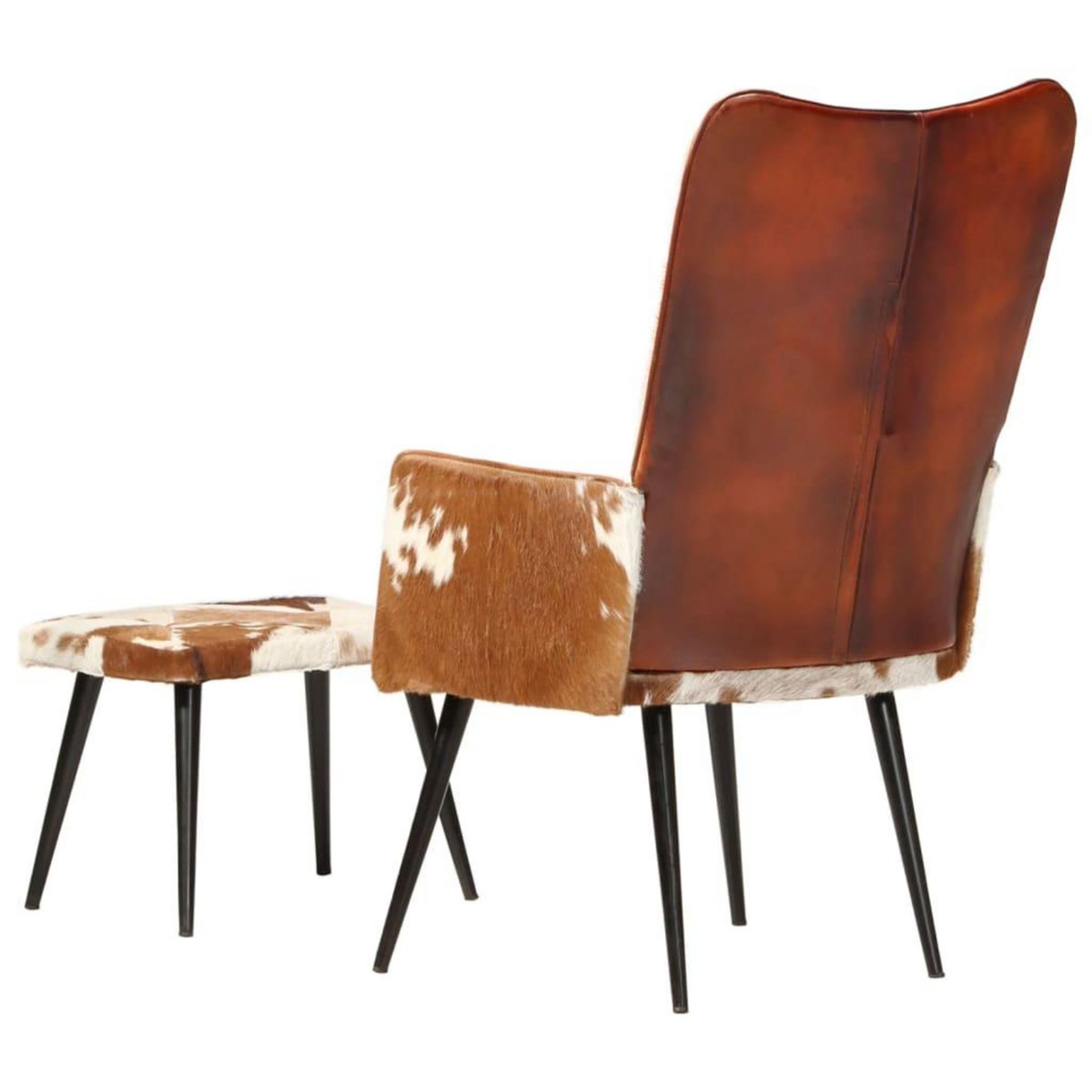 VIDAXL Chaise a oreilles avec repose-pied Marron Cuir veritable