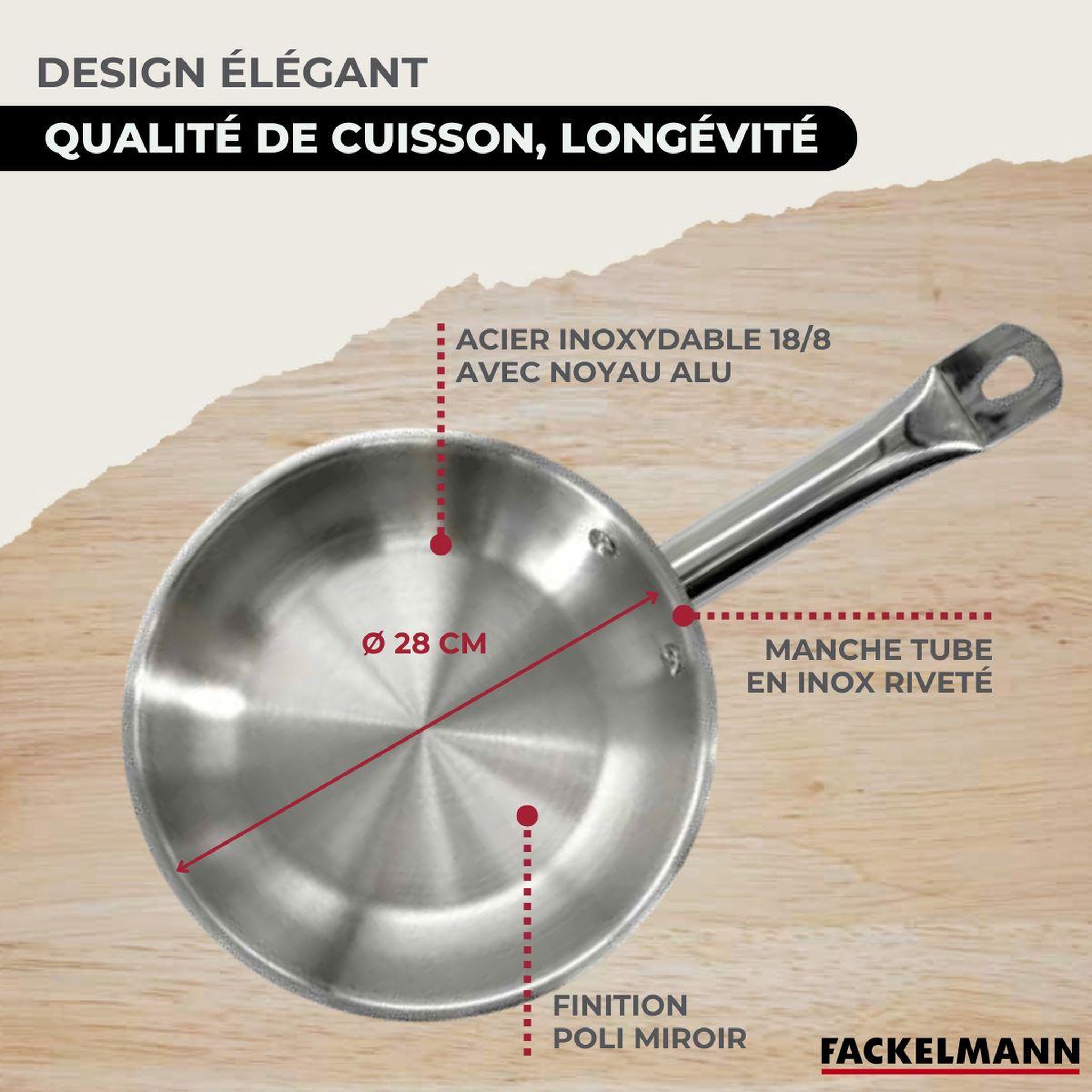 Voir la diapositive 6 : Fackelmann Poêle en inox 28 cm Fackelmann Eterna