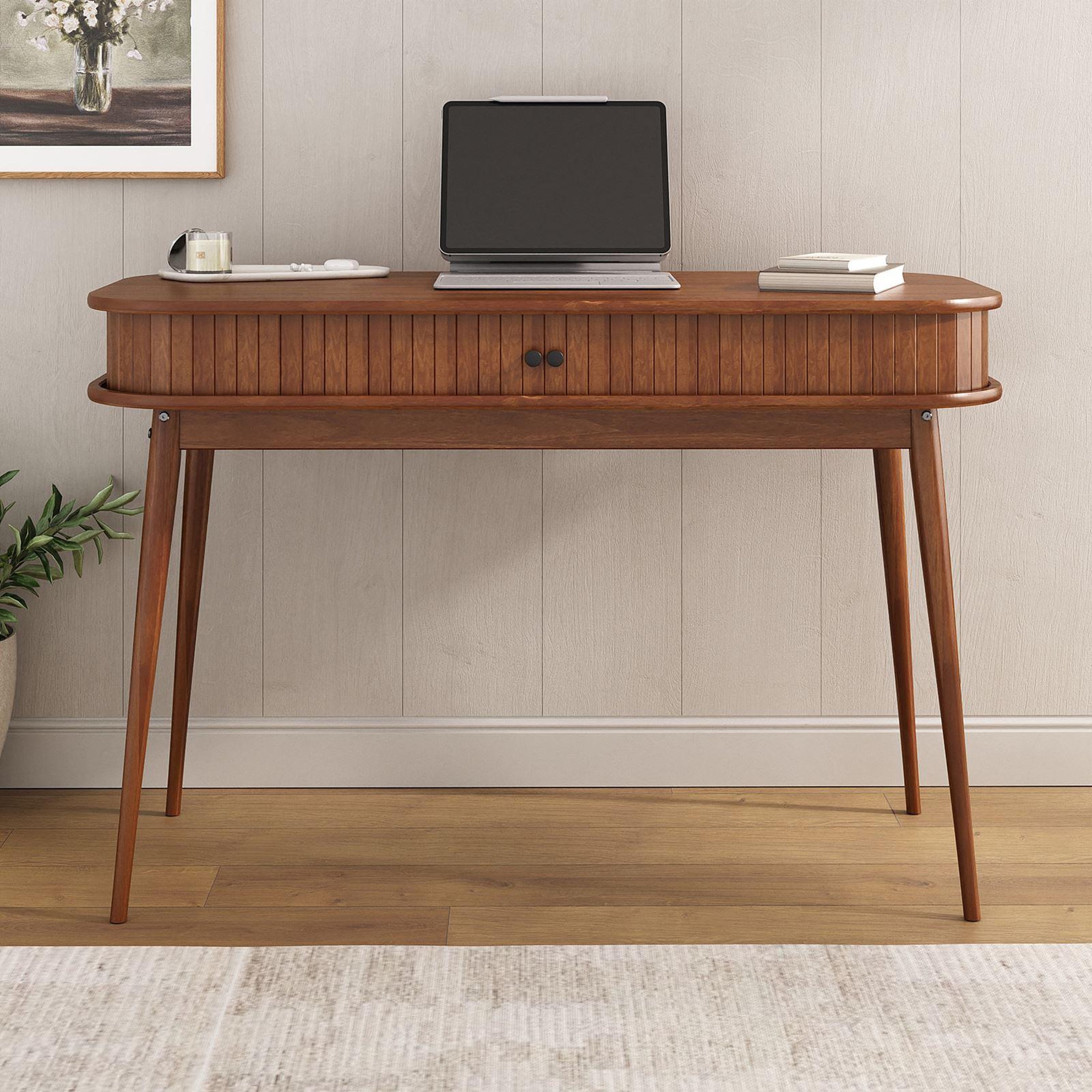 Voir la diapositive 2 : IDIMEX Bureau JARI avec rangement porte coulissante, en bois massif