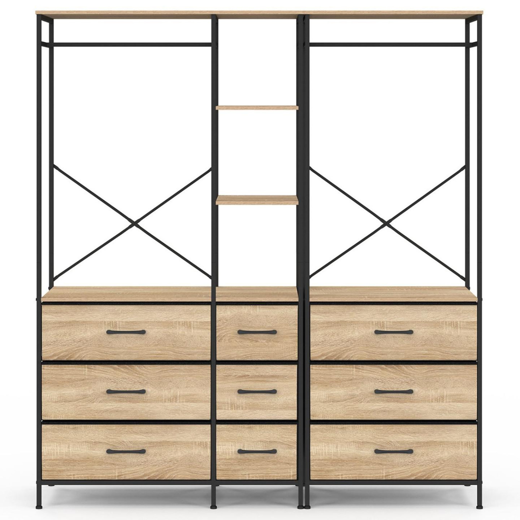 Voir la diapositive 3 : ID MARKET Dressing penderie modulable l. 150 cm utah xxl avec 3 étagères et 9 bacs en tissu bois et noir