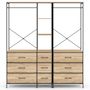 Voir la diapositive 3 : ID MARKET Dressing penderie modulable L. 150 cm UTAH XXL avec 3 étagères et 9 bacs en tissu bois et noir