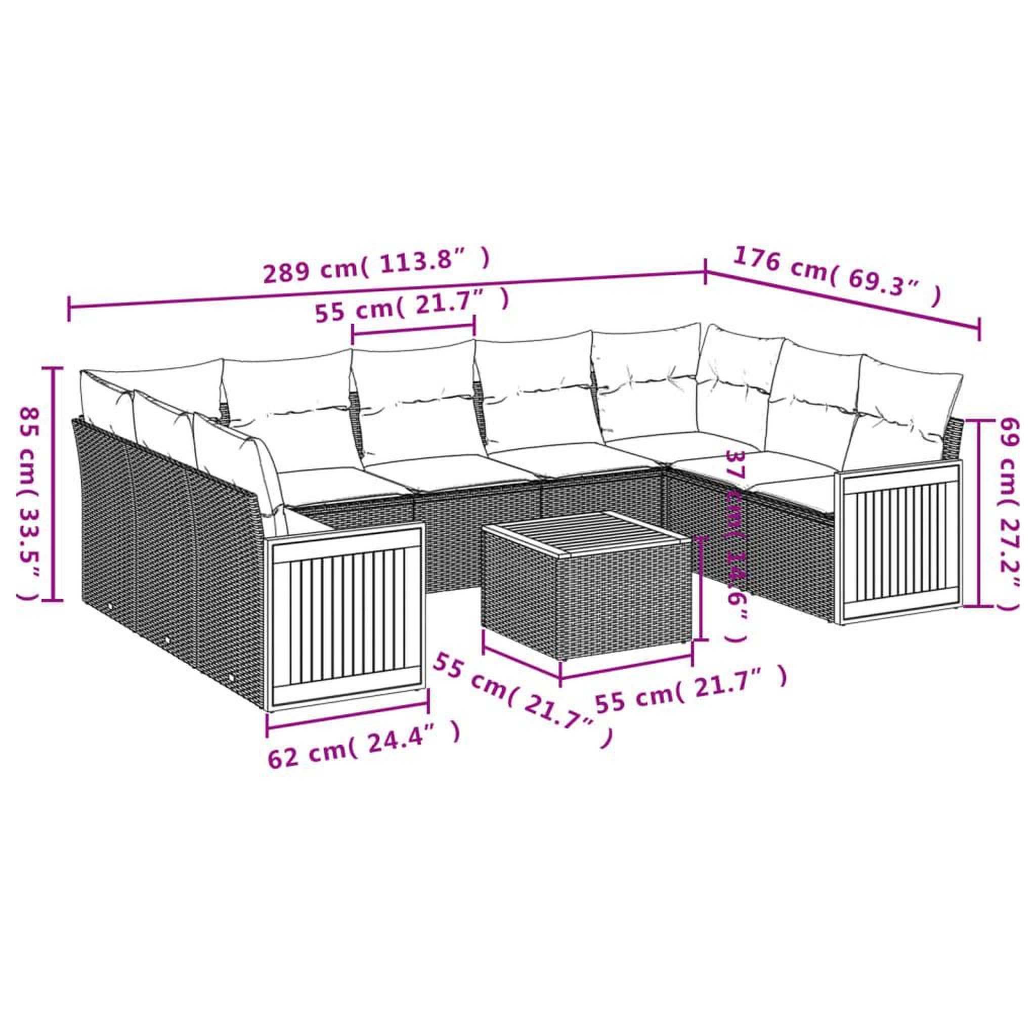 Voir la diapositive 6 : VIDAXL Salon de jardin 10 pcs avec coussins noir resine tressee