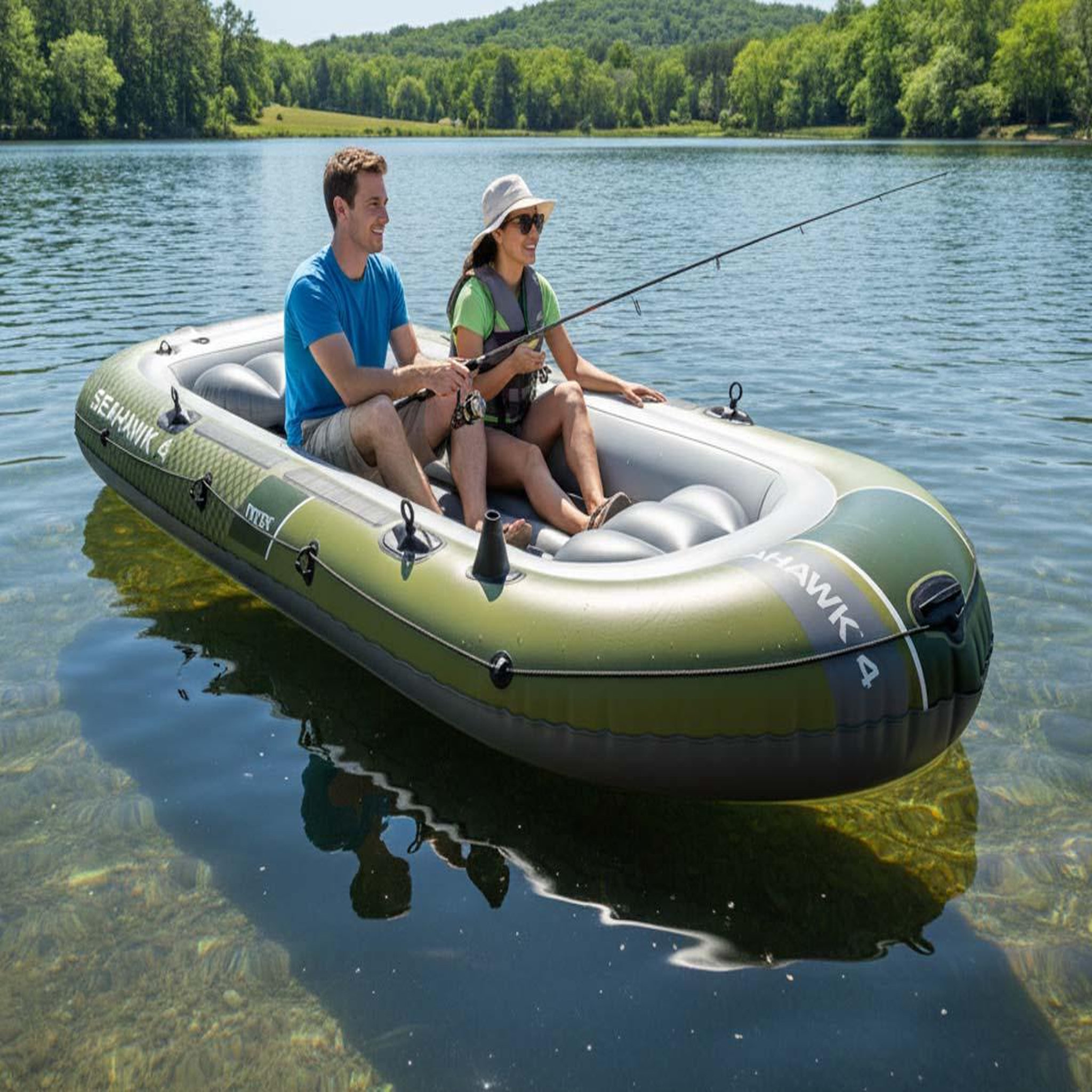 Voir la diapositive 3 : INTEX Kit bateau gonflable 4 places Seahawk 4 avec rames et gonfleur - Intex