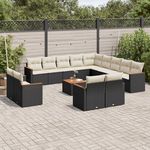VIDAXL Salon de jardin avec coussins 14 pcs noir resine tressee