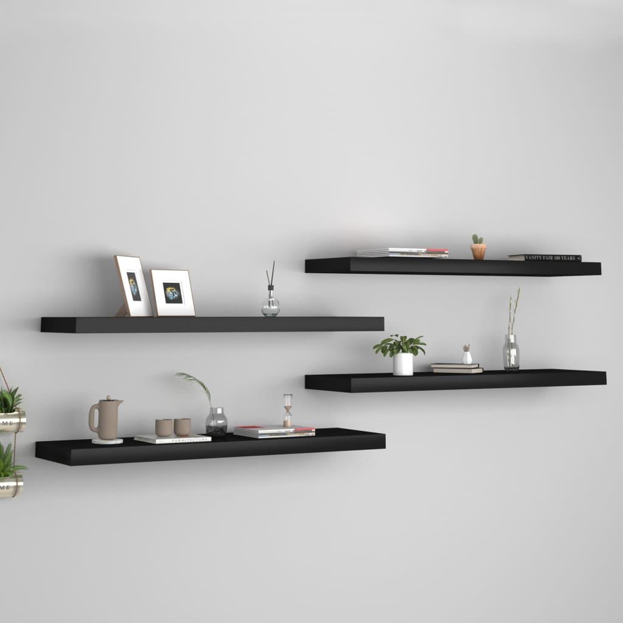Voir la diapositive 1 : VIDAXL Etageres murales flottantes 4 pcs noir 90x23,5x3,8 cm MDF